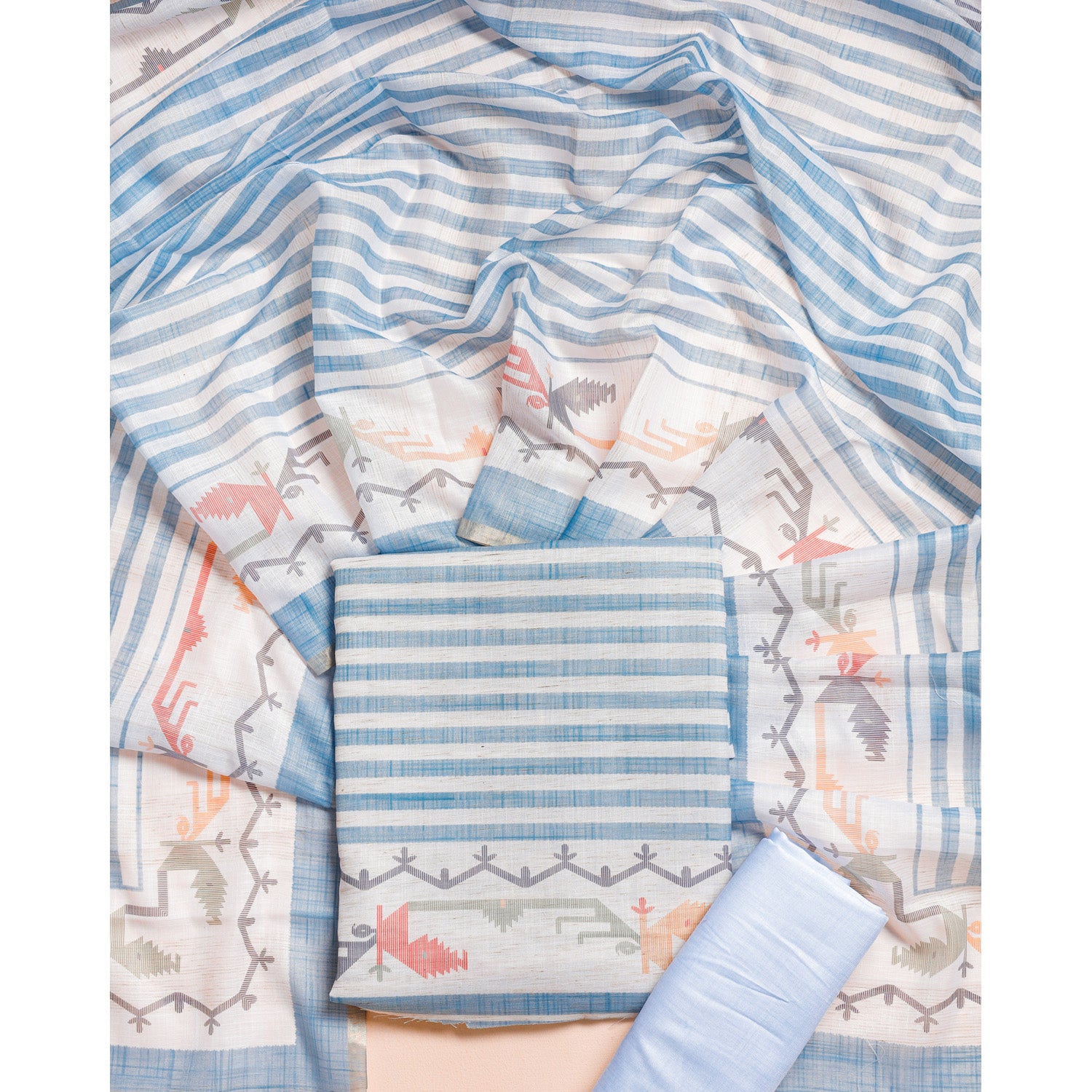 SEMI LINEN PRINTED JAMDHANI SUIT SET