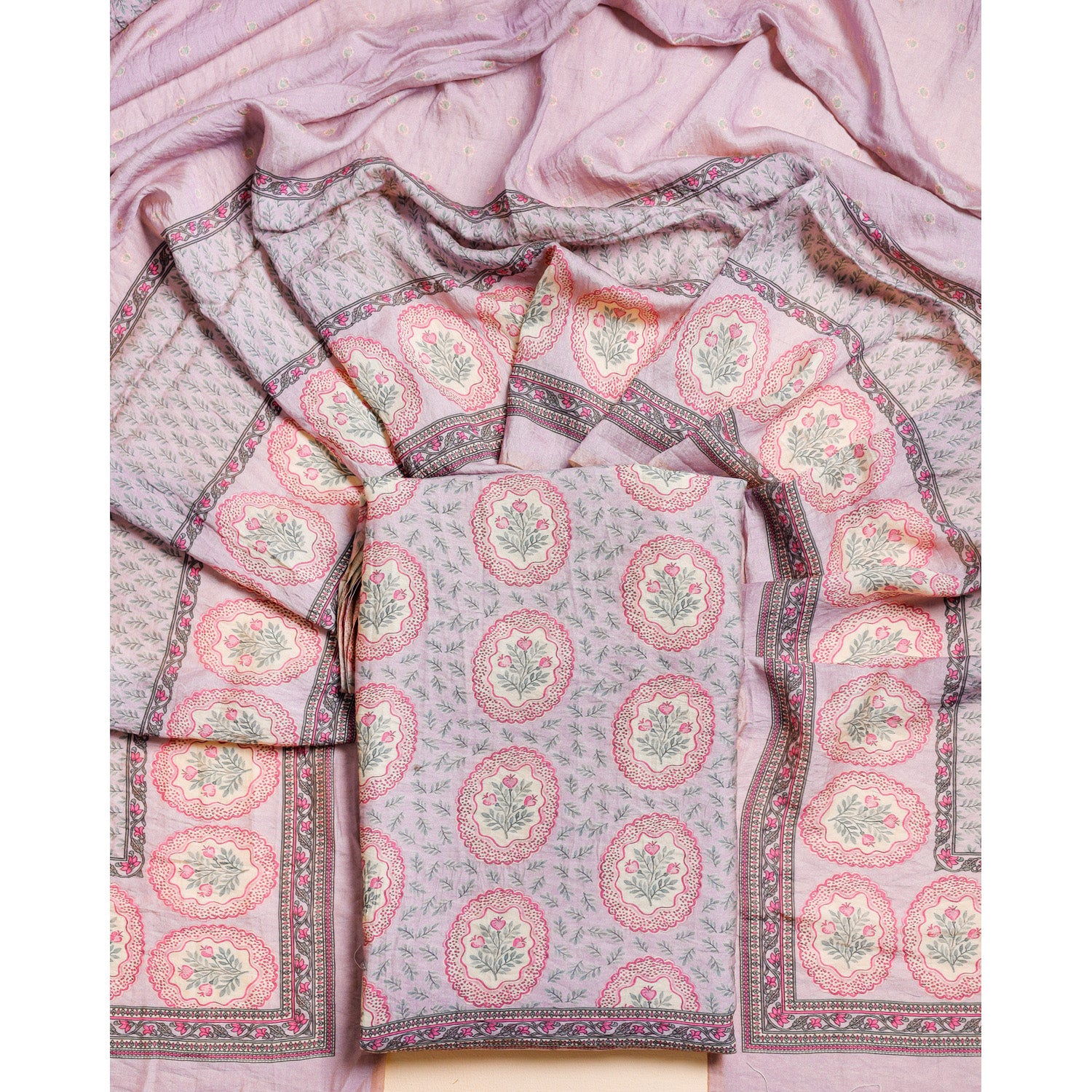 DESI GULBAGH MOGRA CHANDERI 2 PIECE SET