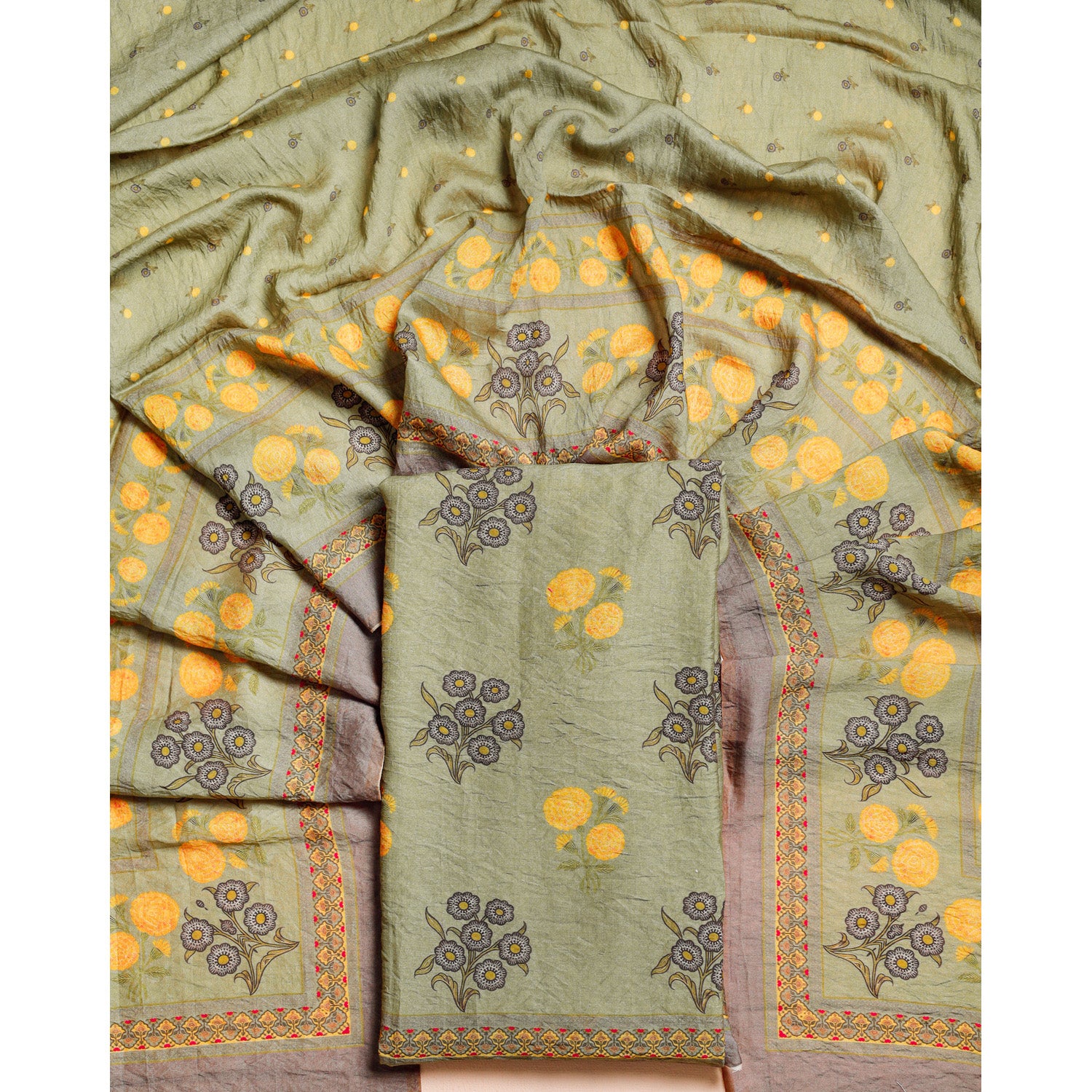 DESI GULBAGH MOGRA CHANDERI 2 PIECE SET