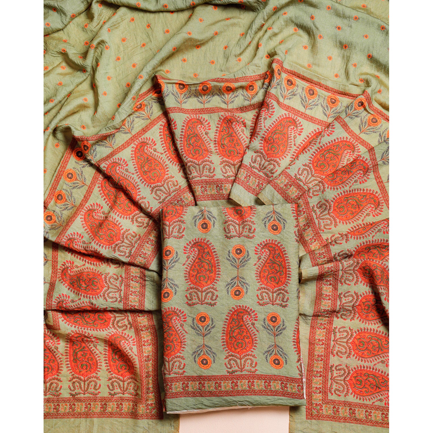 DESI GULBAGH MOGRA CHANDERI 2 PIECE SET