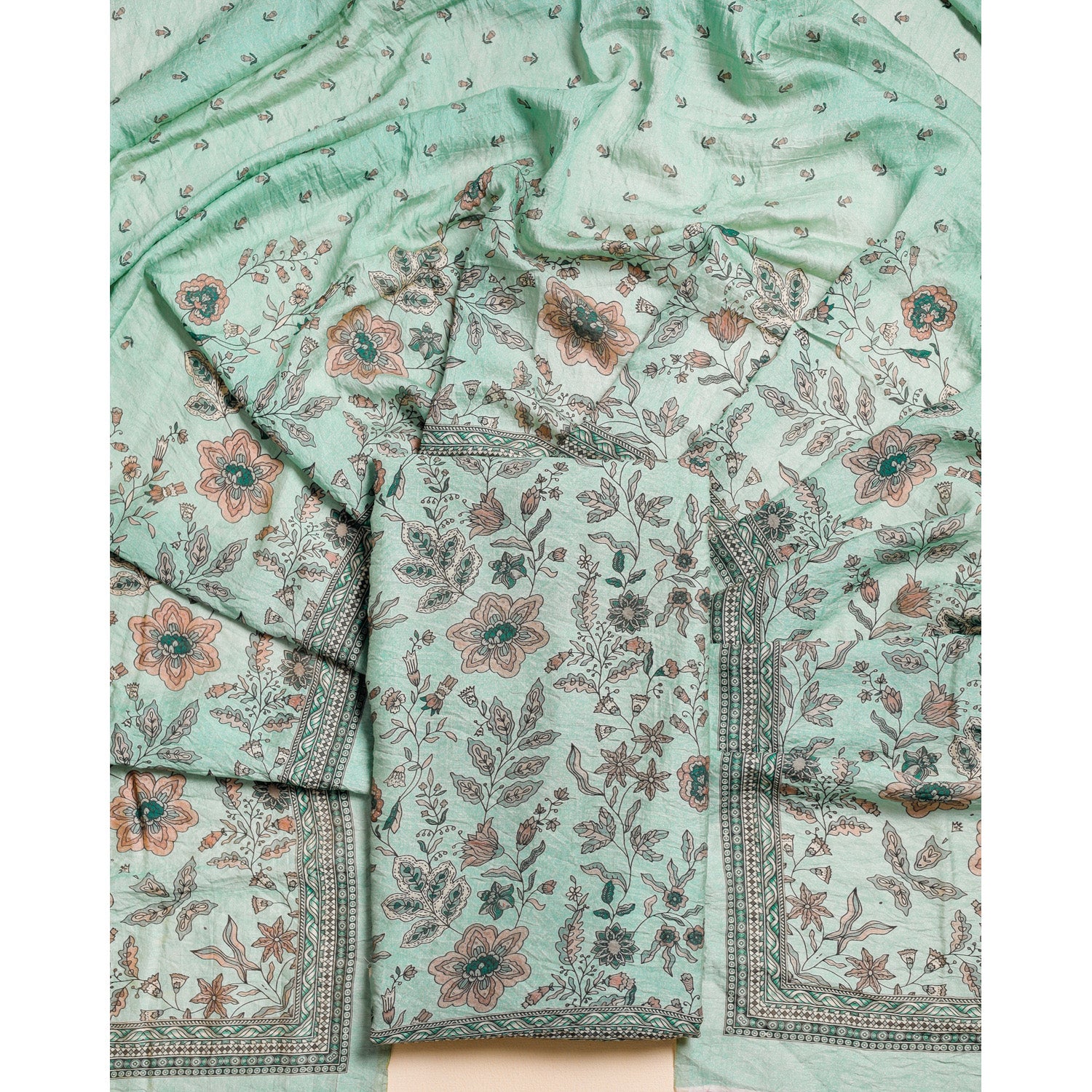 DESI GULBAGH MOGRA CHANDERI 2 PIECE SET