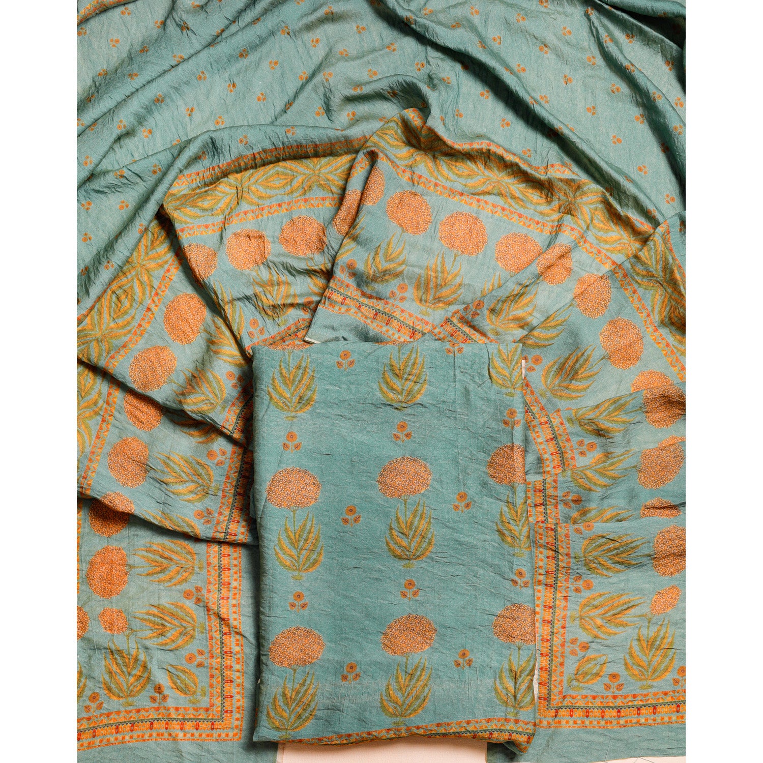 DESI GULBAGH MOGRA CHANDERI 2 PIECE SET