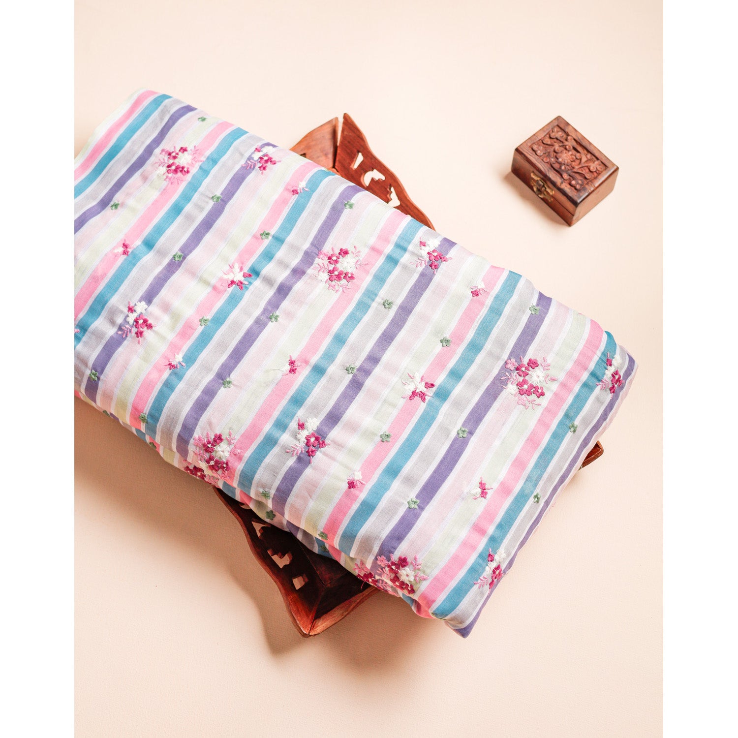 PRINTED MUL CHANDERI EMBROIDERED FABRIC