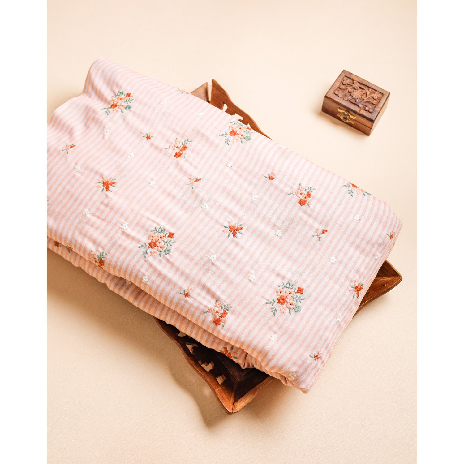 PRINTED MUL CHANDERI EMBROIDERED FABRIC