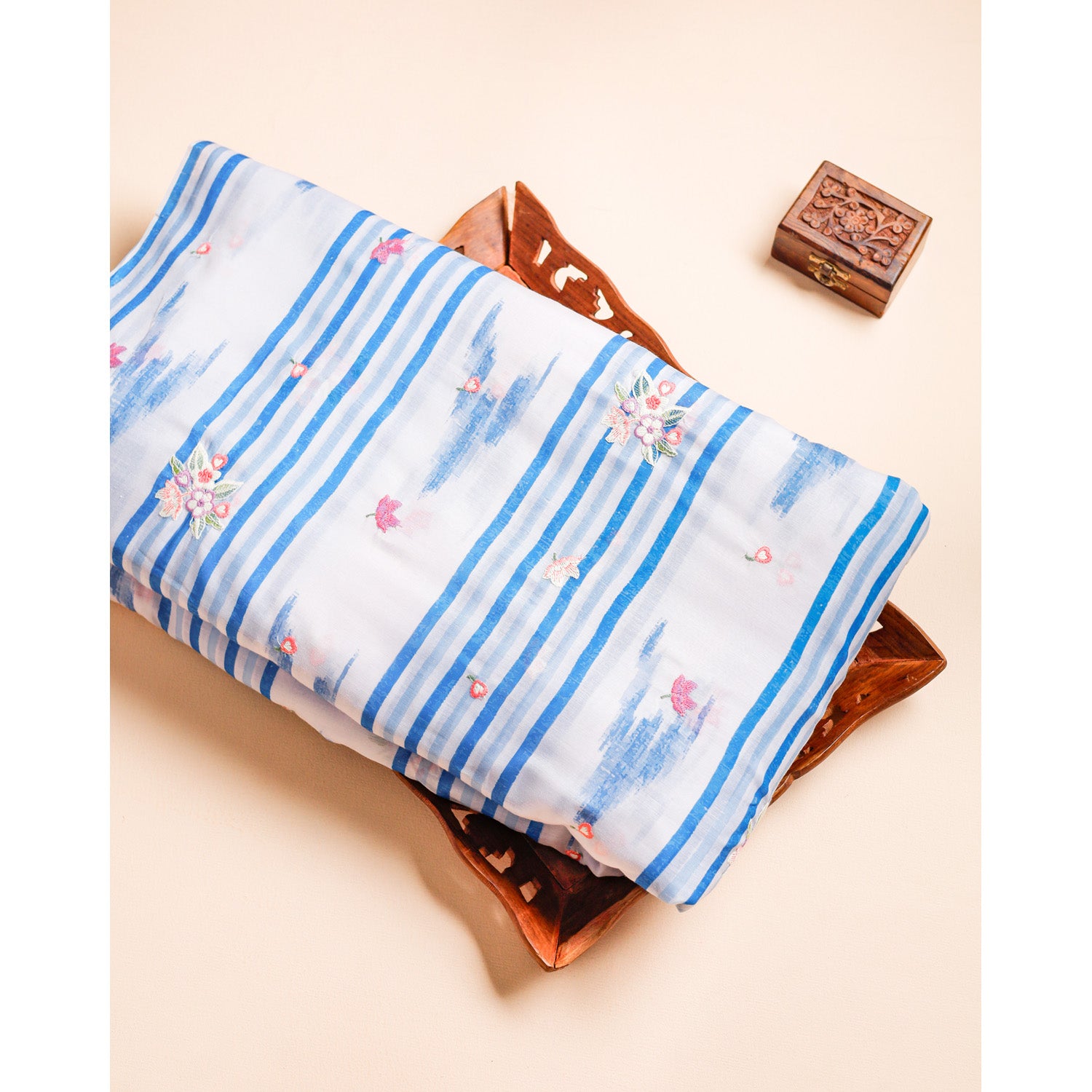 PRINTED MUL CHANDERI EMBROIDERED FABRIC