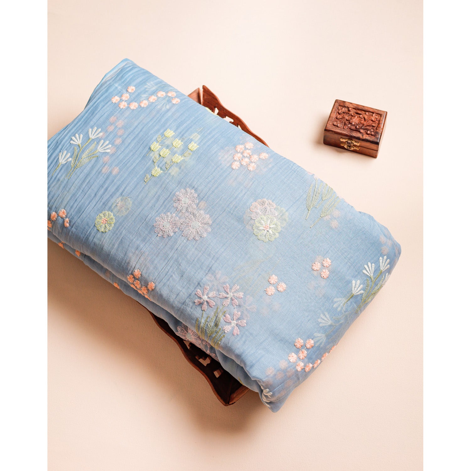 PURE MUL CHANDERI EMBROIDERED FABRIC
