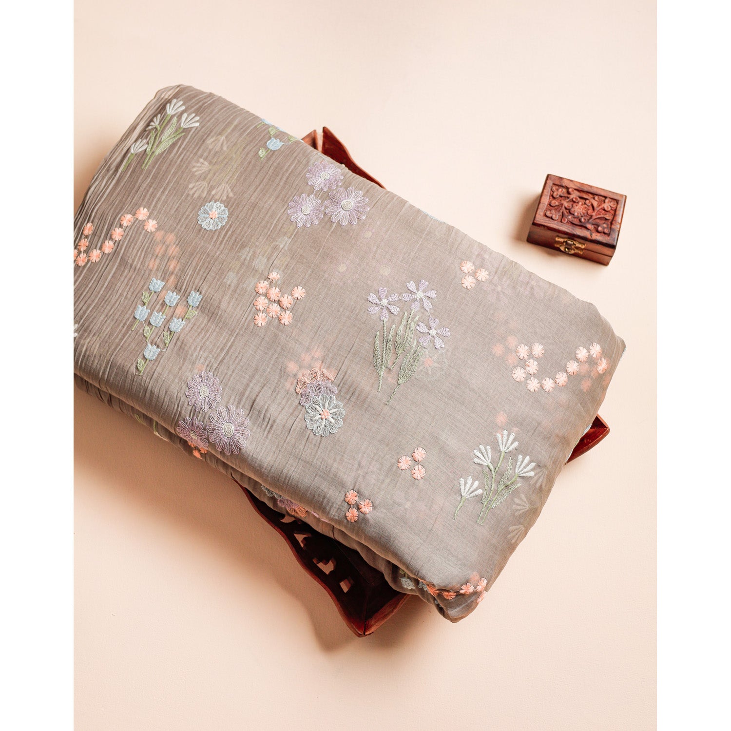 PURE MUL CHANDERI EMBROIDERED FABRIC