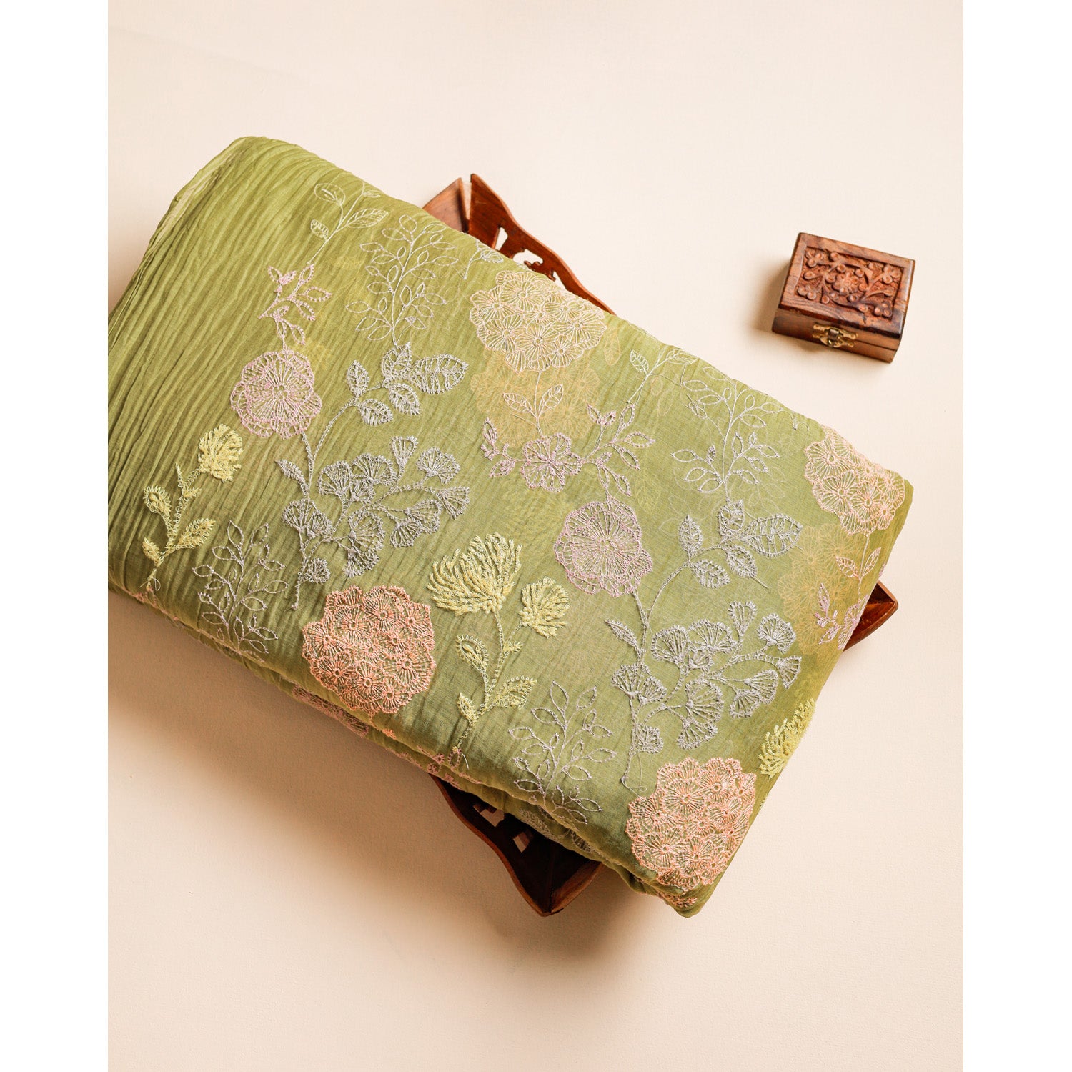 PURE MUL CHANDERI EMBROIDERED FABRIC