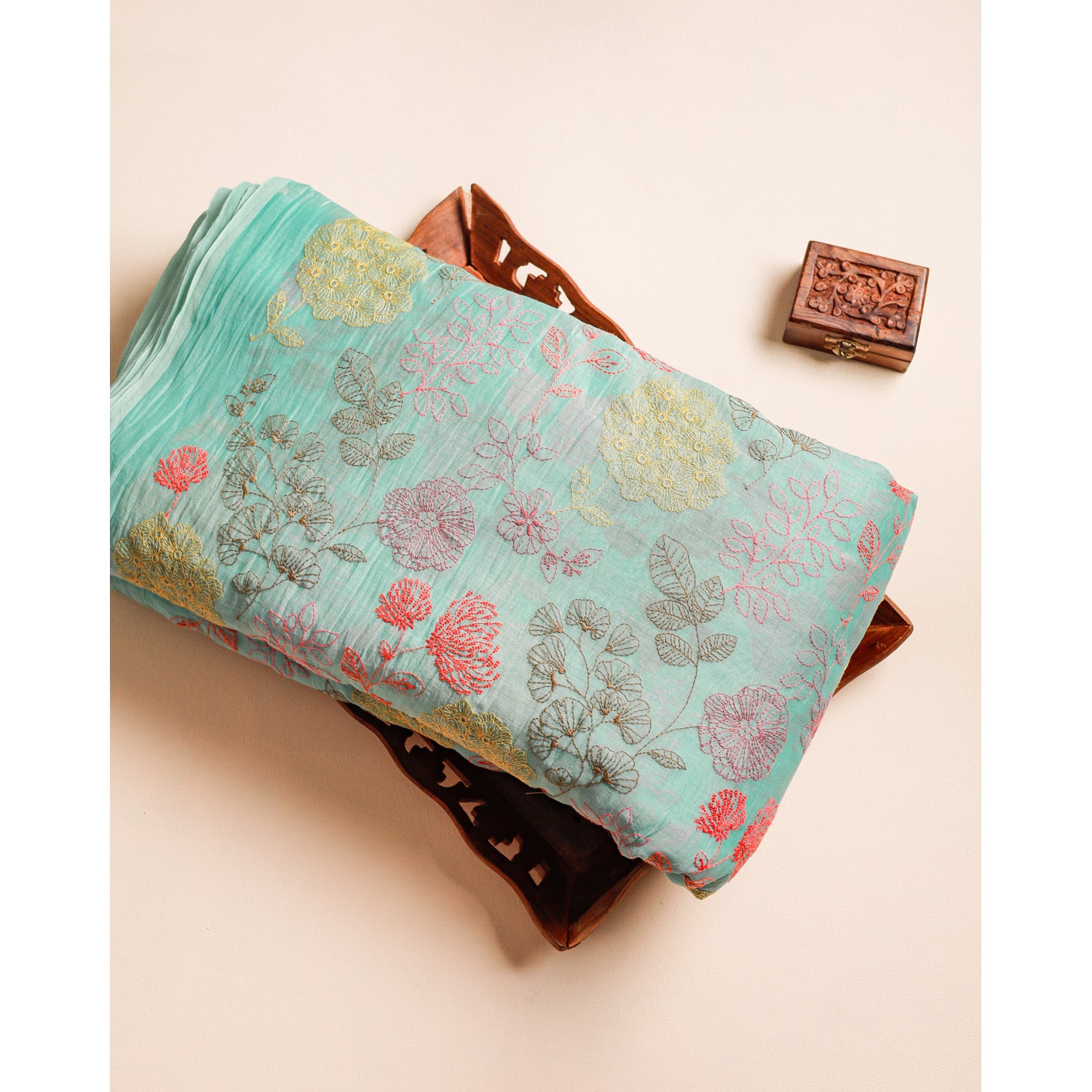 PURE MUL CHANDERI EMBROIDERED FABRIC