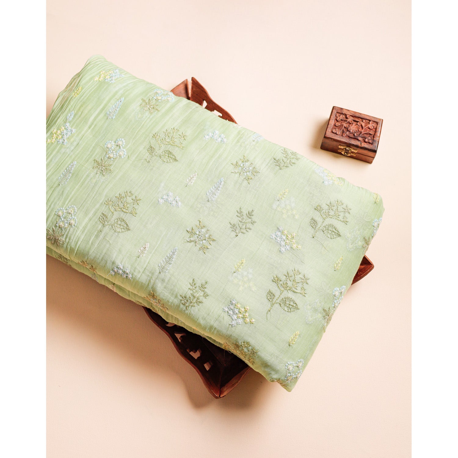 PURE MUL CHANDERI EMBROIDERED FABRIC