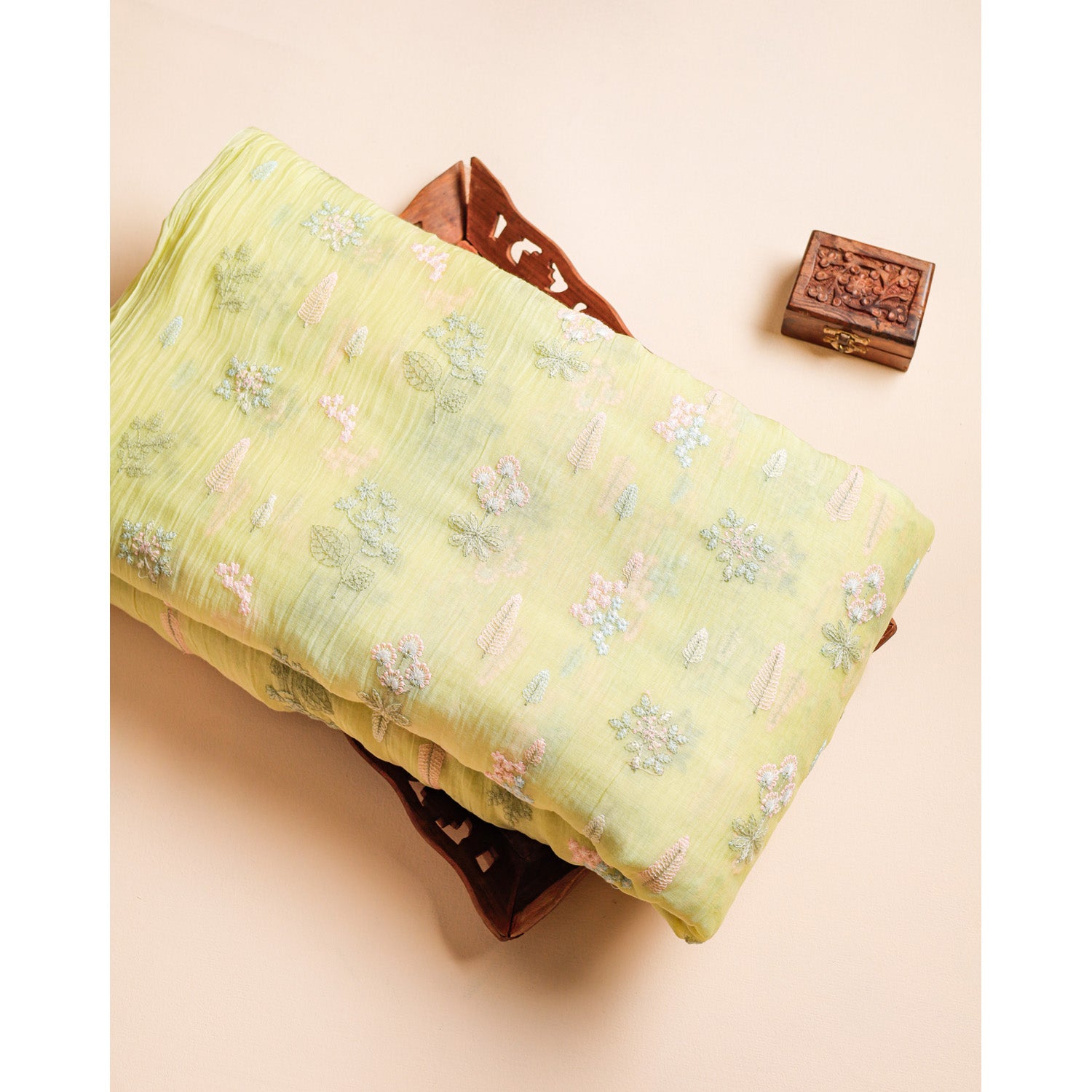 PURE MUL CHANDERI EMBROIDERED FABRIC