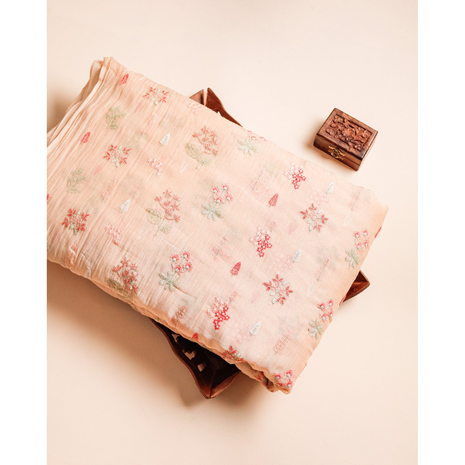 PURE MUL CHANDERI EMBROIDERED FABRIC