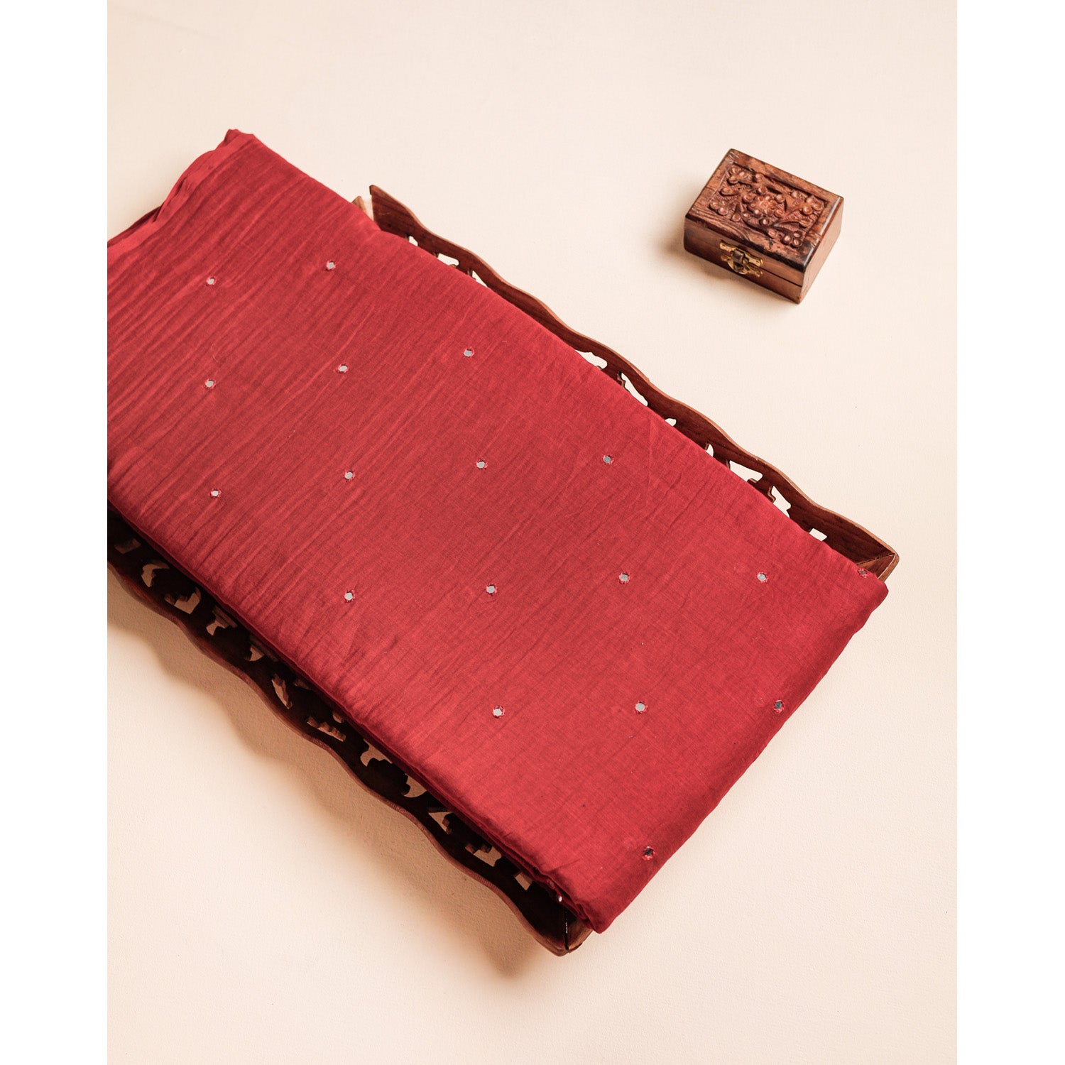 MUL CHANDERI MIRROR WORK FABRIC