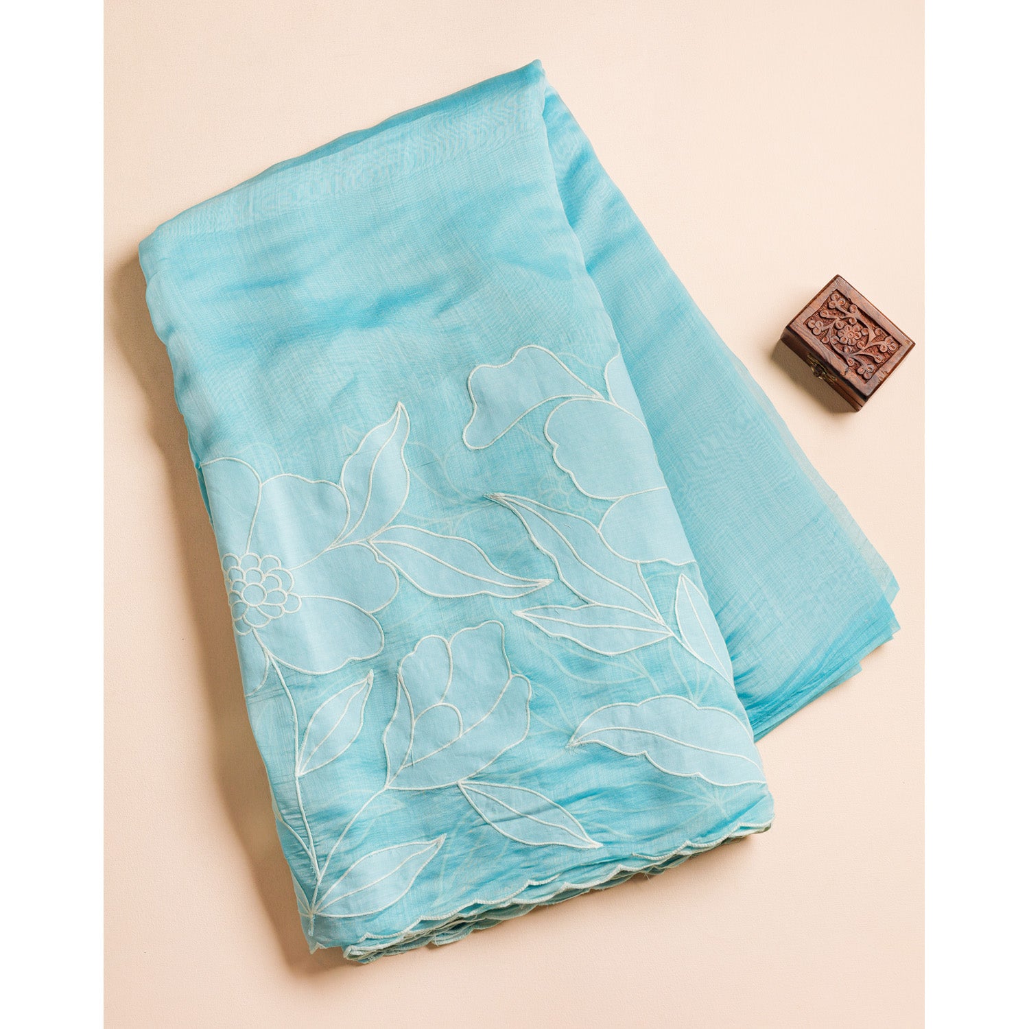 PURE BANARASI MUL CHANDERI APPLIQUE WORK FABRIC
