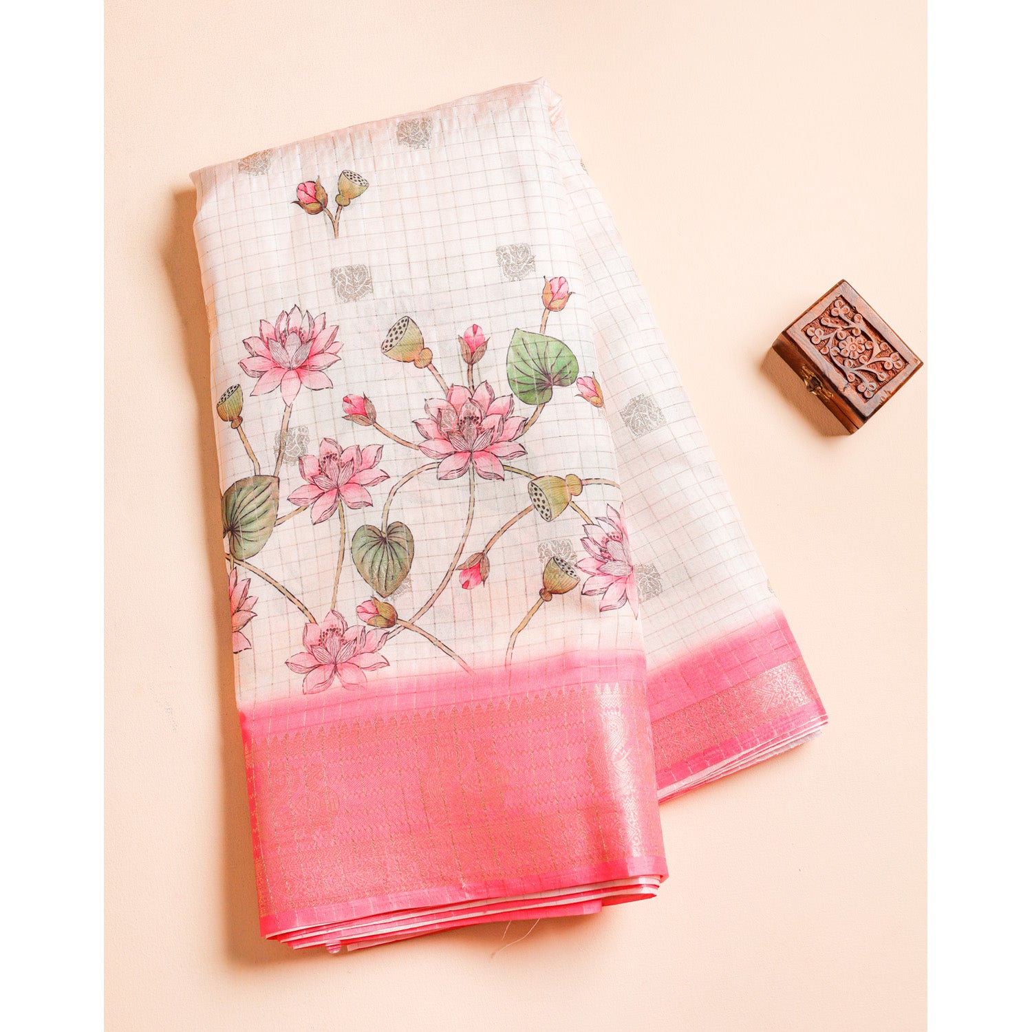 PRINTED CHANDERI CHECKS BORDER FABRIC