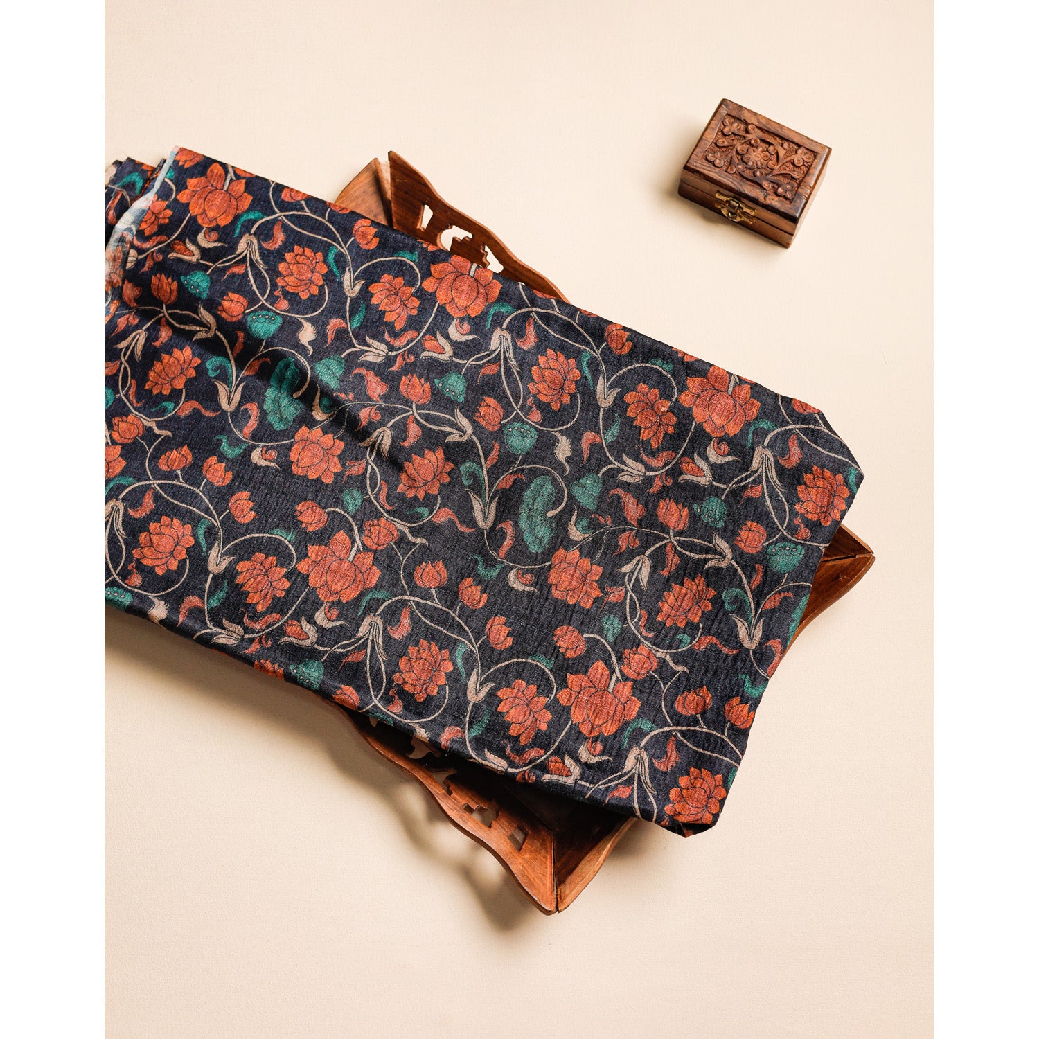 PURE HANDLOOM TUSSAR KALAMKARI PRINTED FABRIC