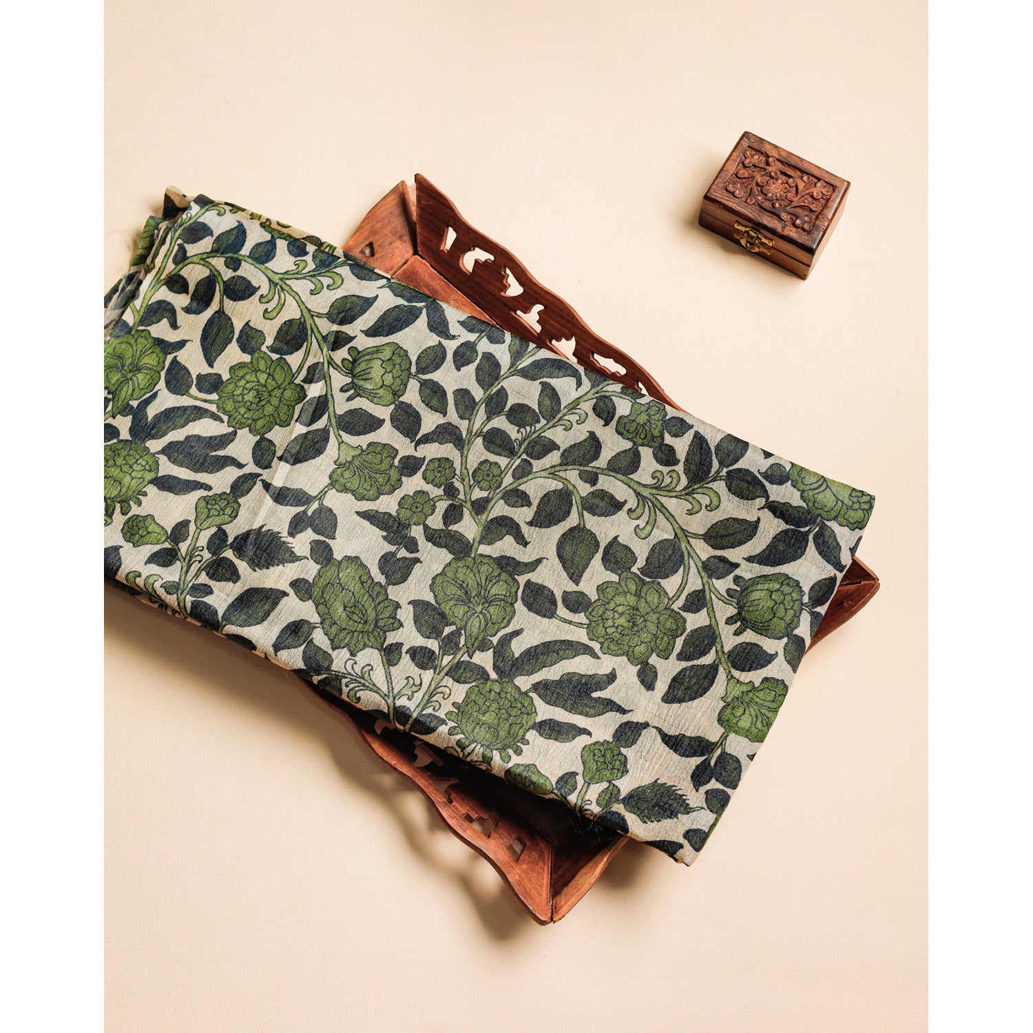 PURE HANDLOOM TUSSAR KALAMKARI PRINTED FABRIC