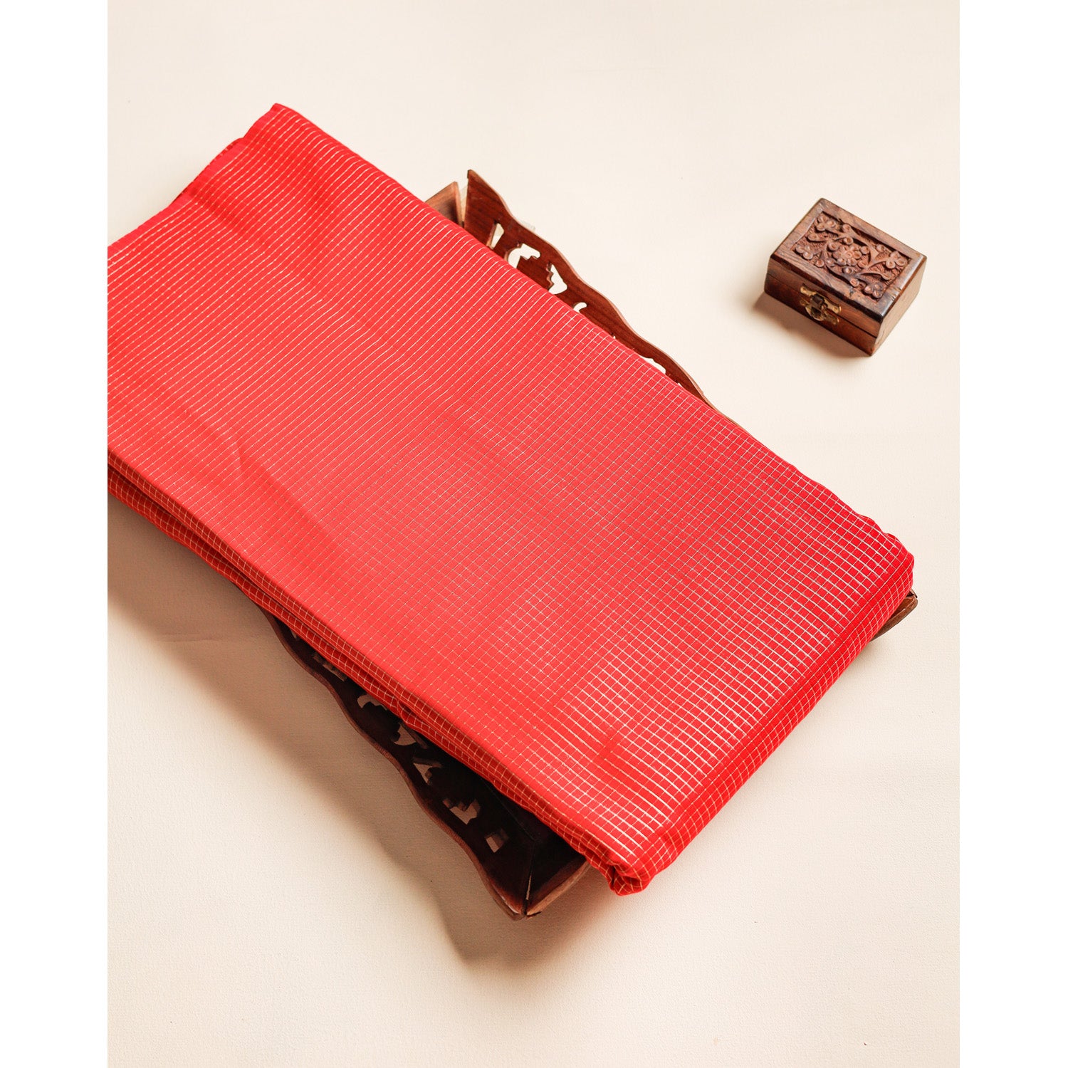 CHANDERI GOLD LUREX MINI CHECKS FABRIC