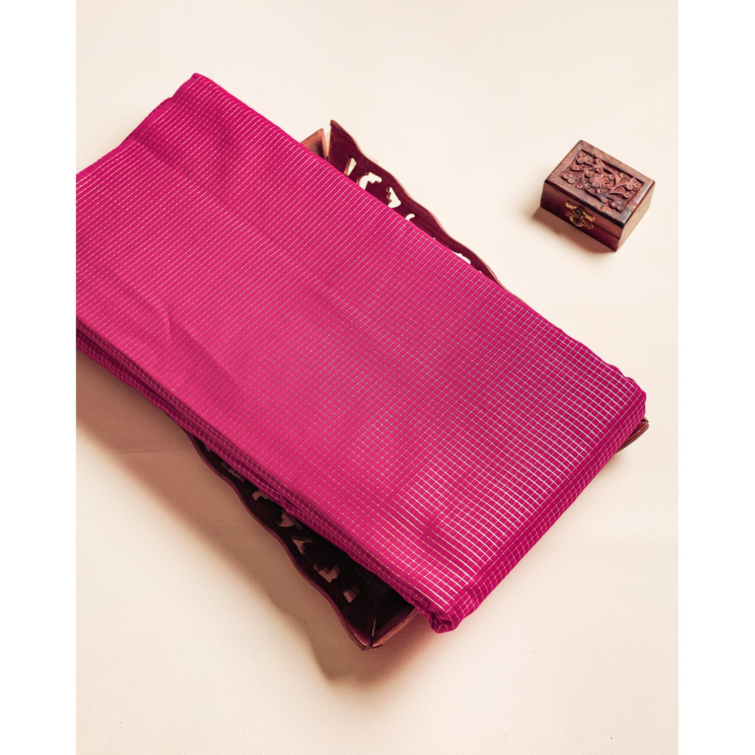 CHANDERI GOLD LUREX MINI CHECKS FABRIC