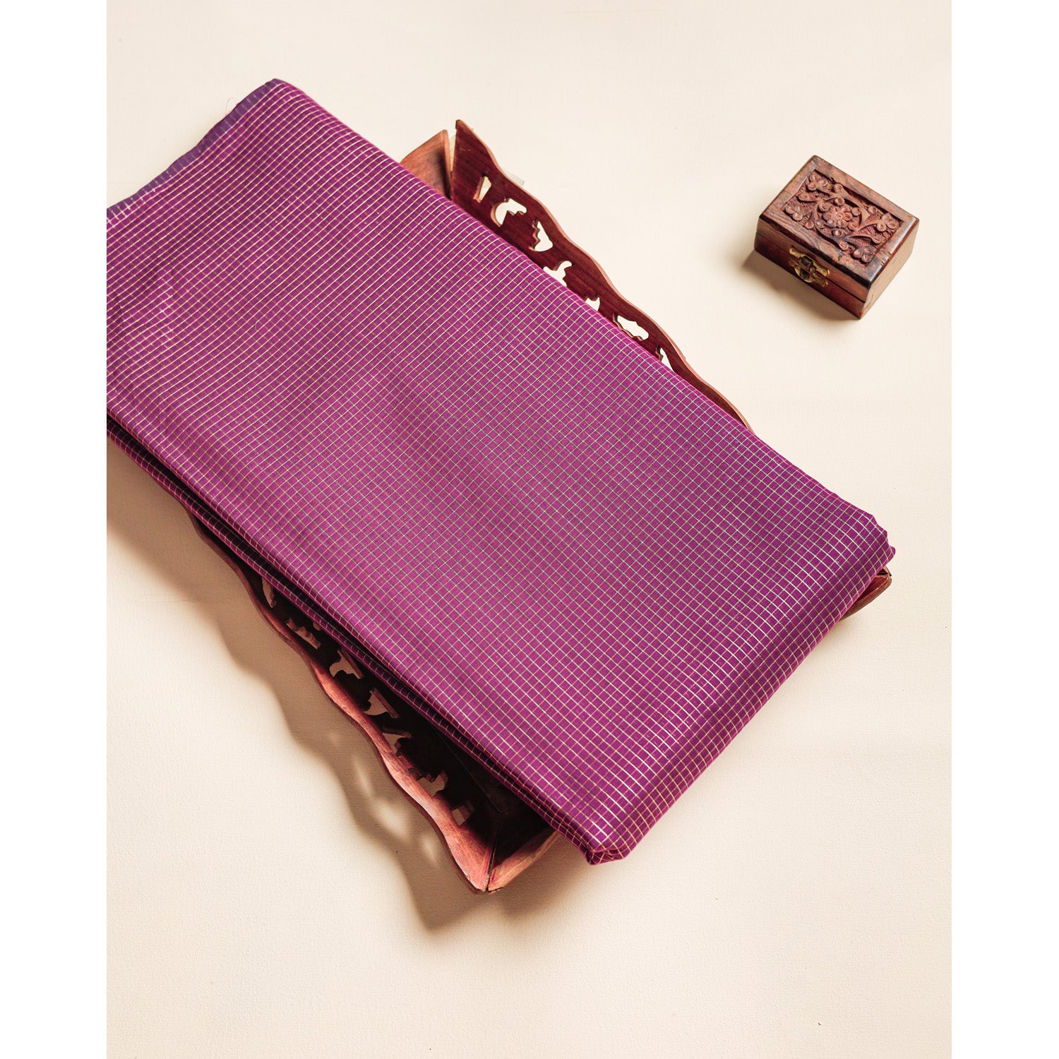 CHANDERI GOLD LUREX MINI CHECKS FABRIC