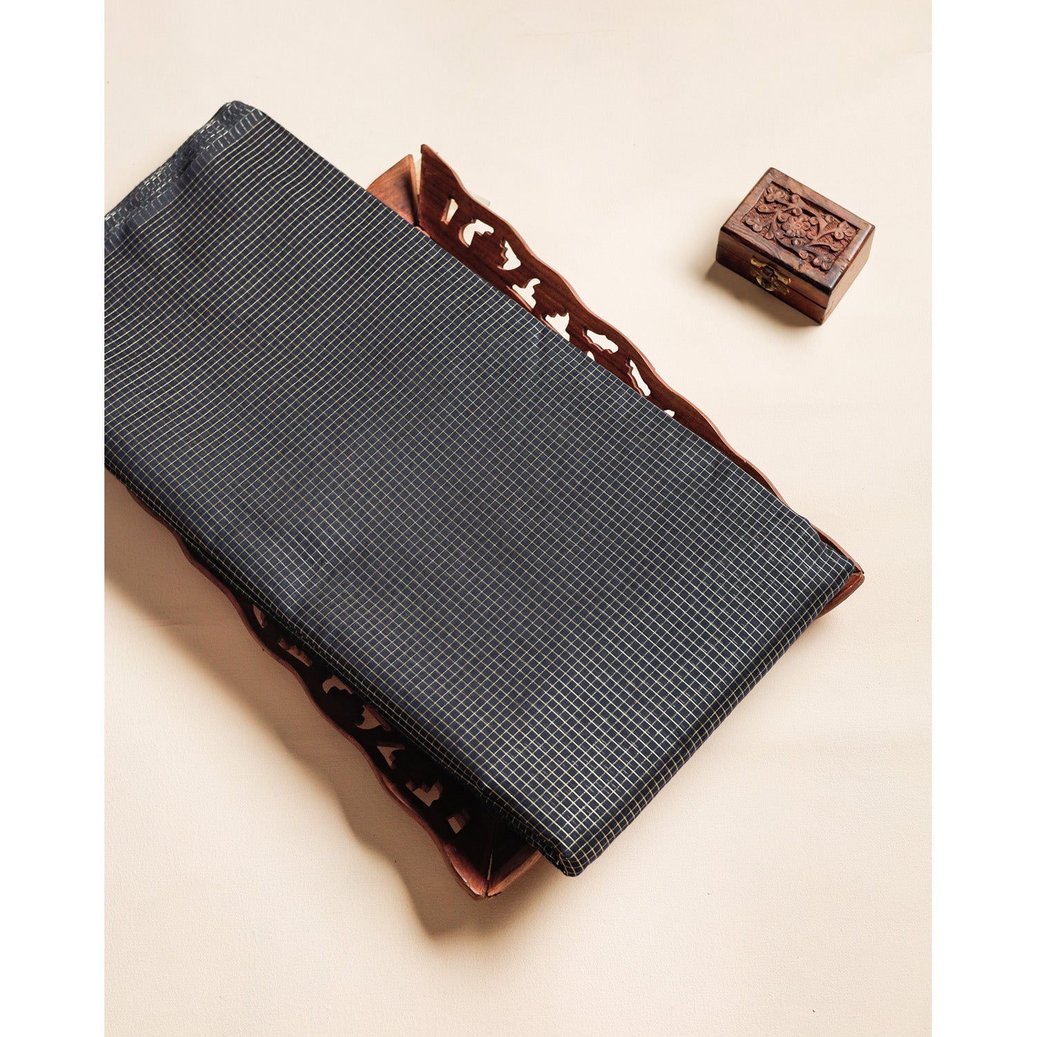 CHANDERI GOLD LUREX MINI CHECKS FABRIC