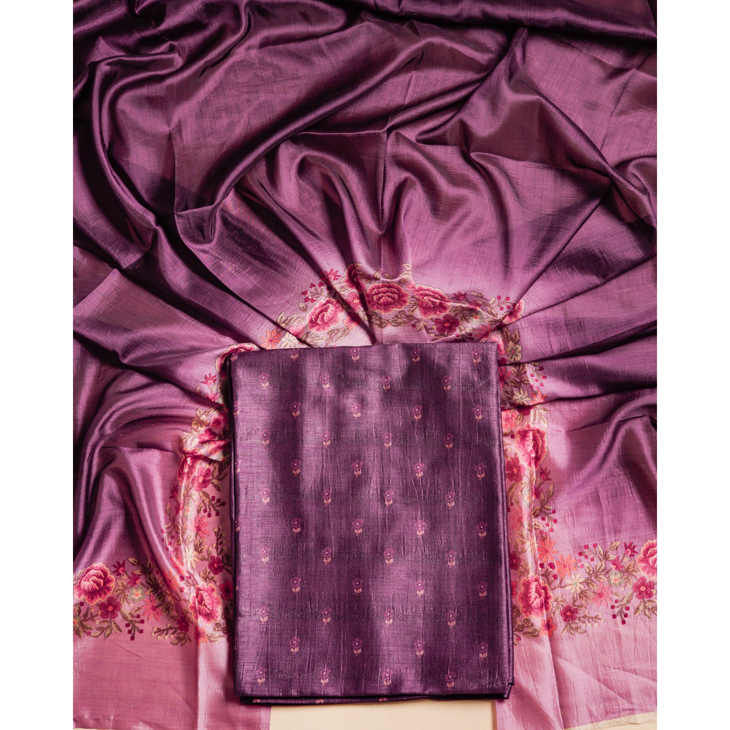 RAW SILK PRINTED SUIT SET