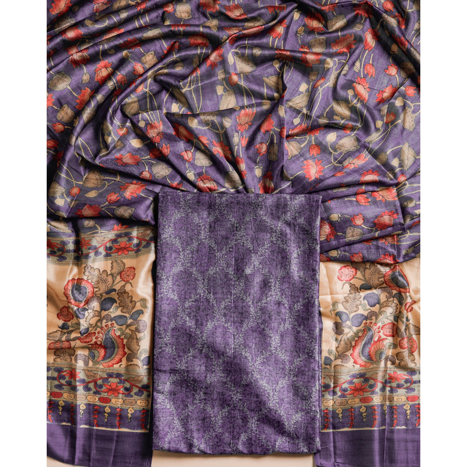 RAW SILK PRINTED SUIT SET