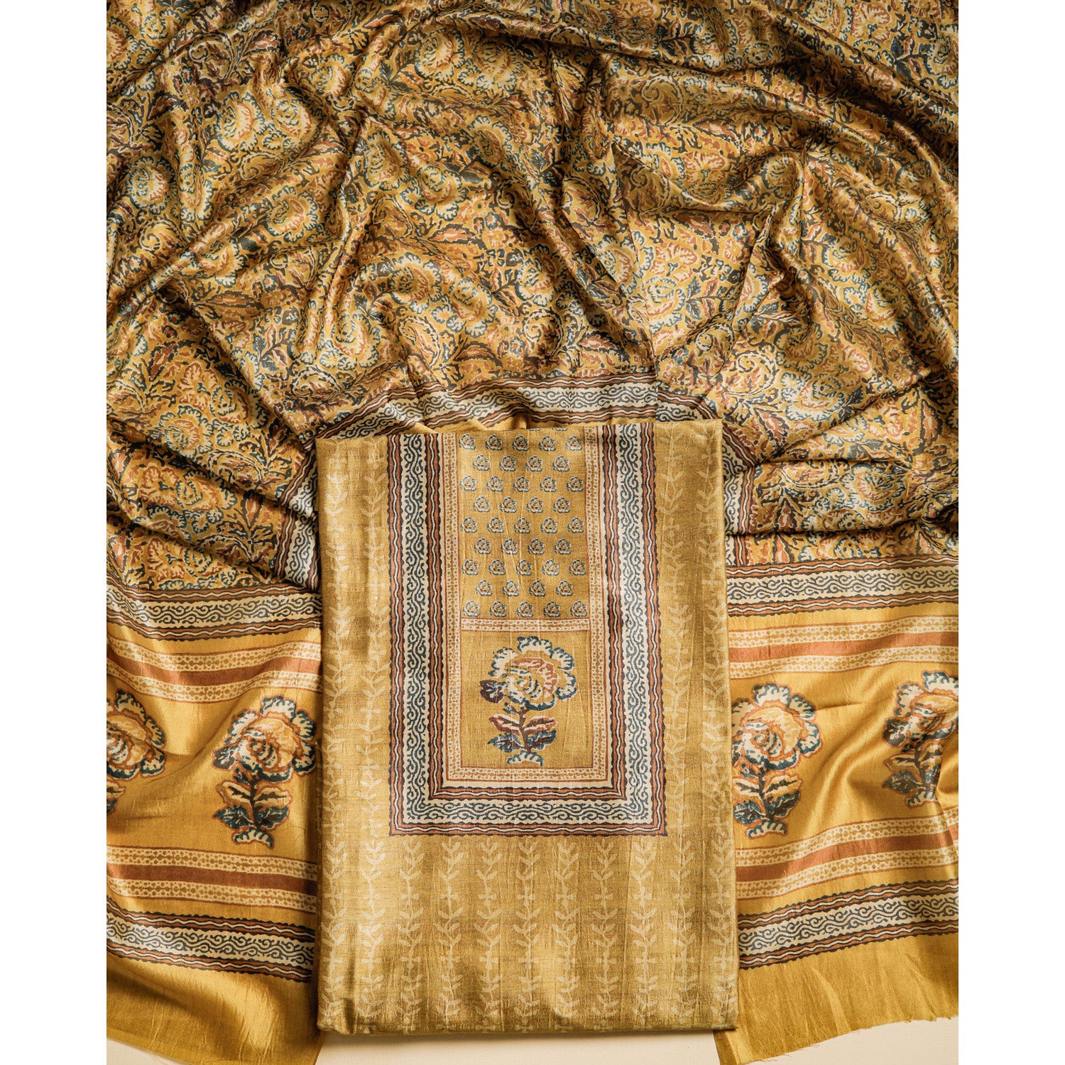 RAW SILK PRINTED SUIT SET