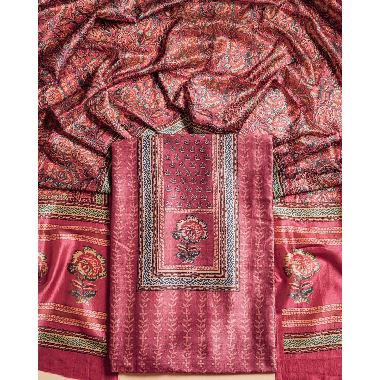 RAW SILK PRINTED SUIT SET