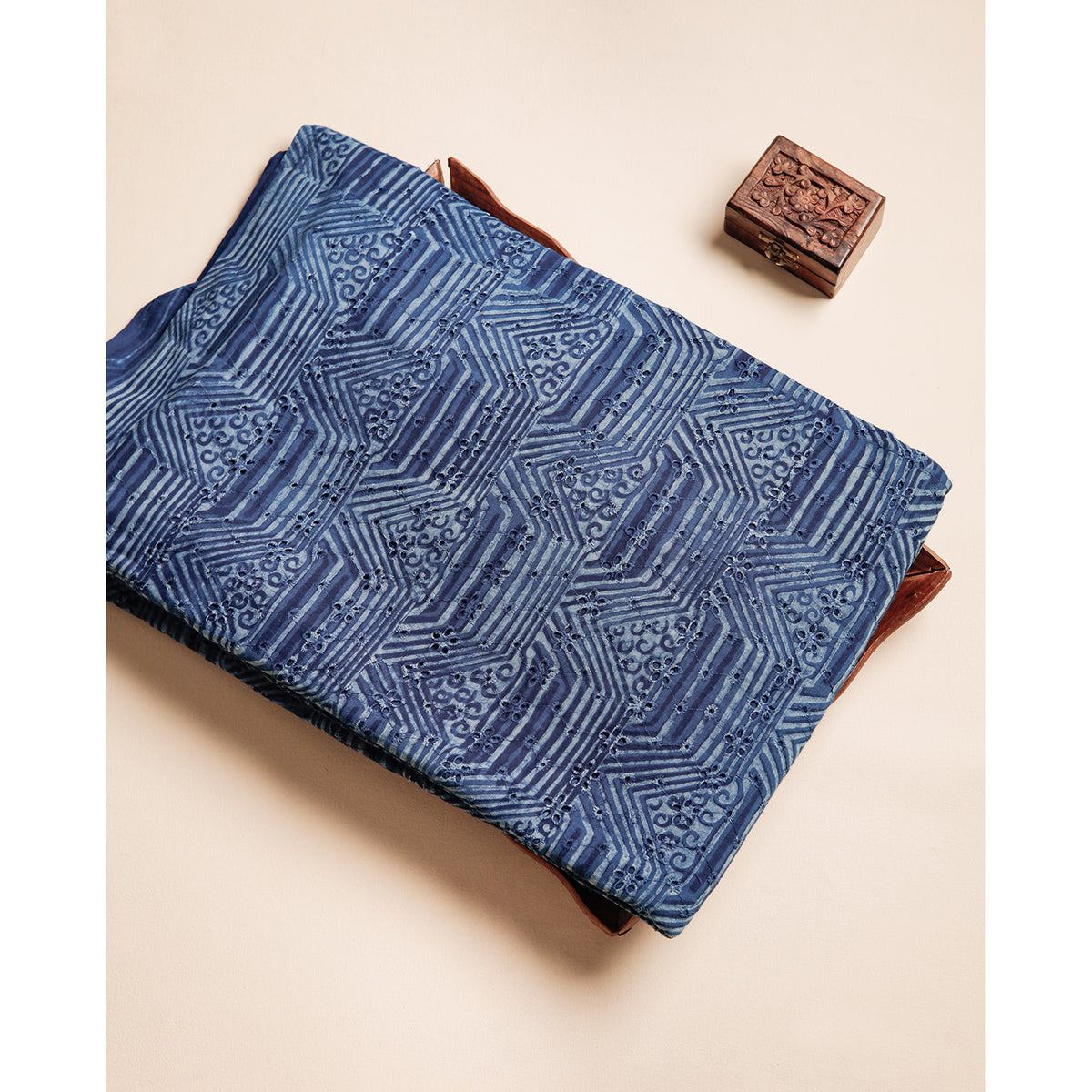 INDIGO HANDBLOCK PRINTED COTTON HAKOBA FABRIC