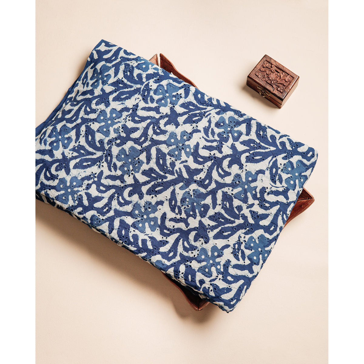 INDIGO HANDBLOCK PRINTED COTTON HAKOBA FABRIC