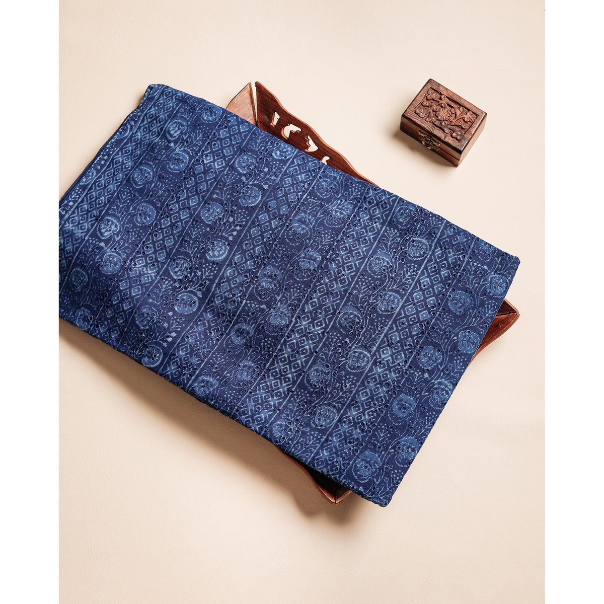 INDIGO HANDBLOCK PRINTED COTTON HAKOBA FABRIC