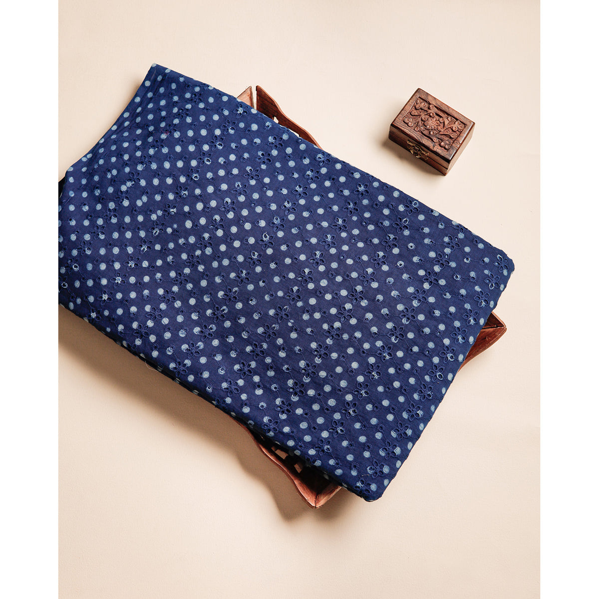INDIGO HANDBLOCK PRINTED COTTON HAKOBA FABRIC
