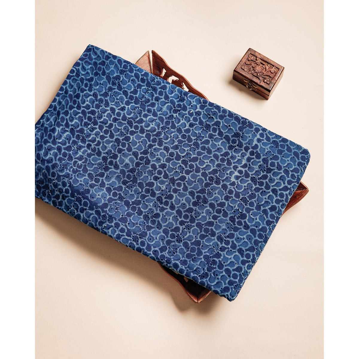 INDIGO HANDBLOCK PRINTED COTTON HAKOBA FABRIC