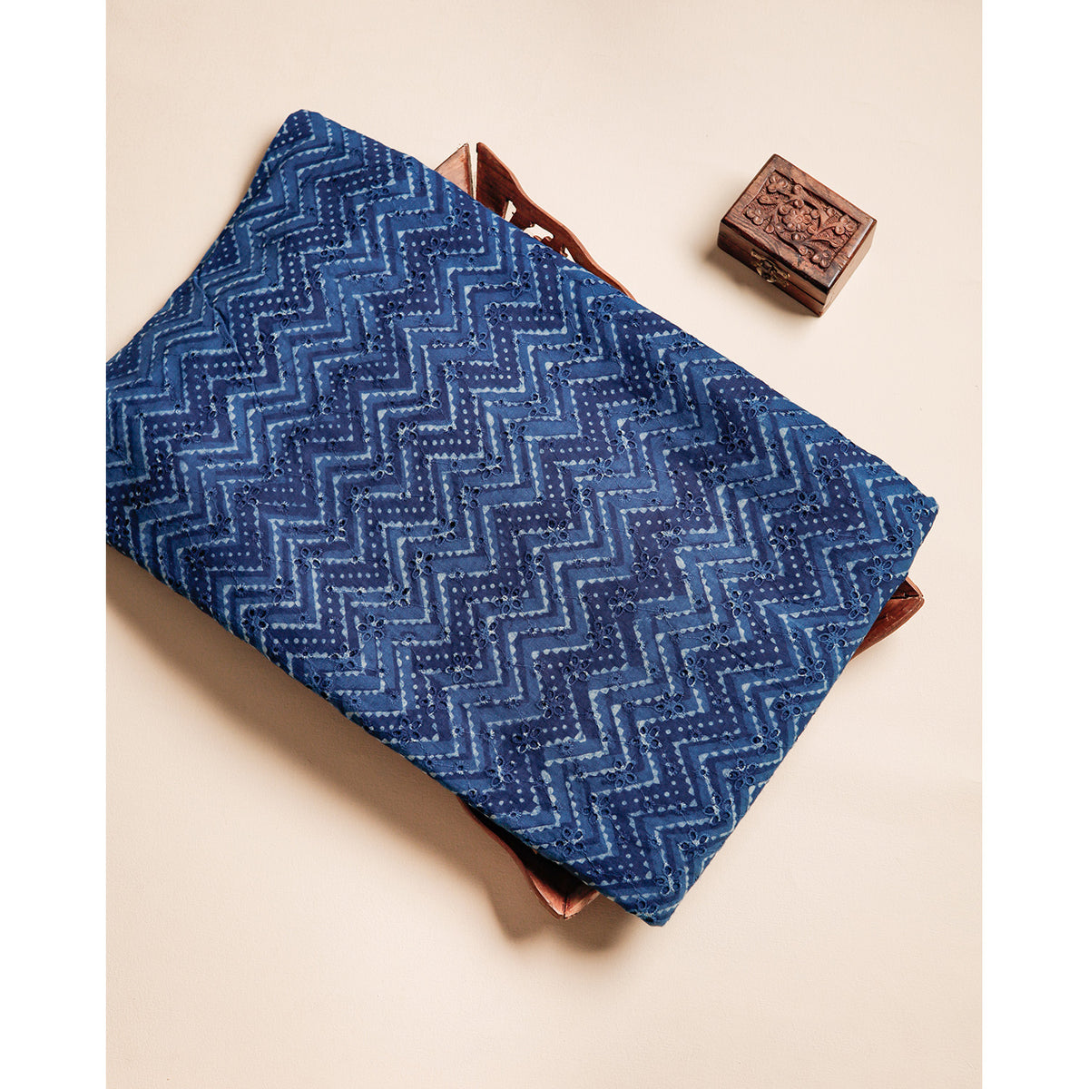 INDIGO HANDBLOCK PRINTED COTTON HAKOBA FABRIC