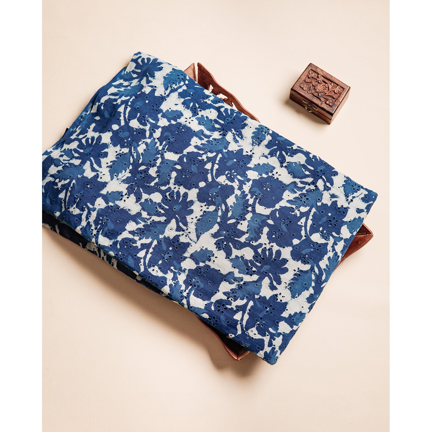 INDIGO HANDBLOCK PRINTED COTTON HAKOBA FABRIC