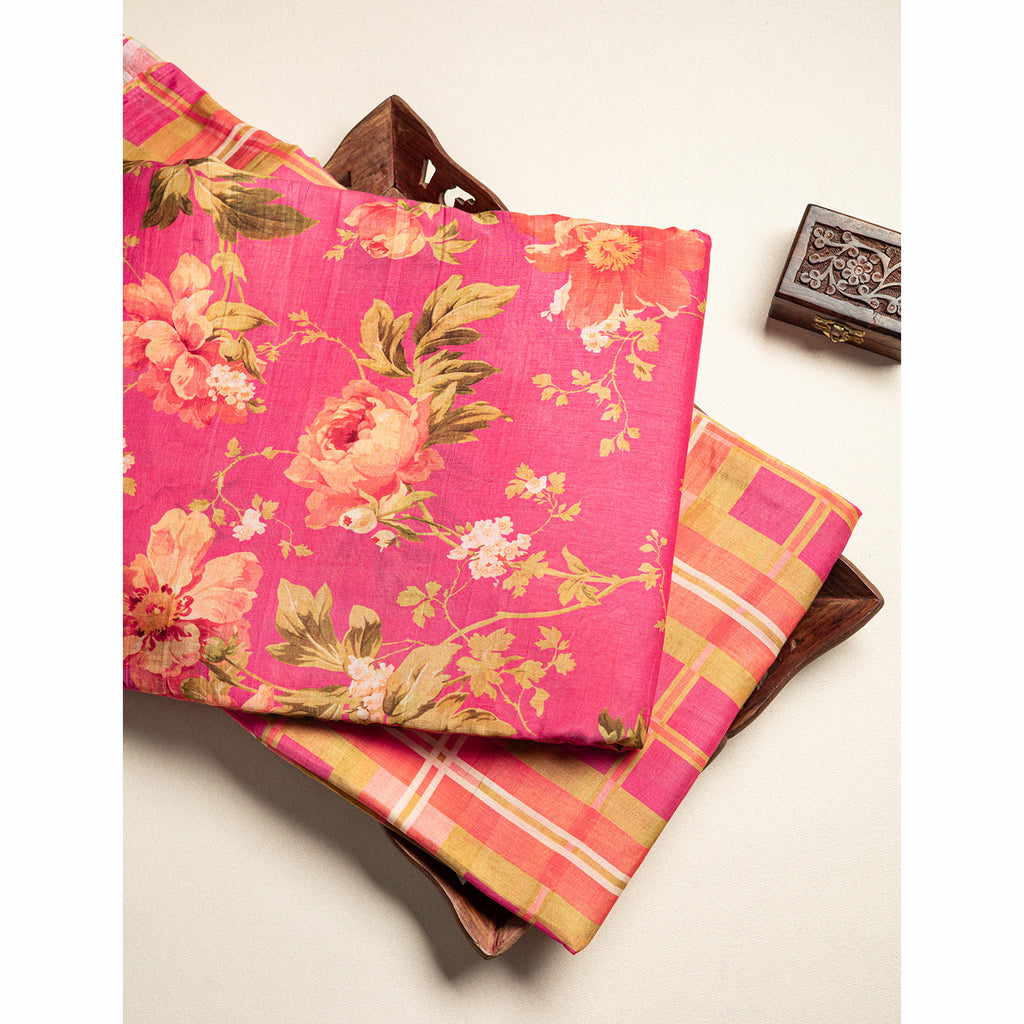 Pure Malai Chanderi Mughal Printed Fabric