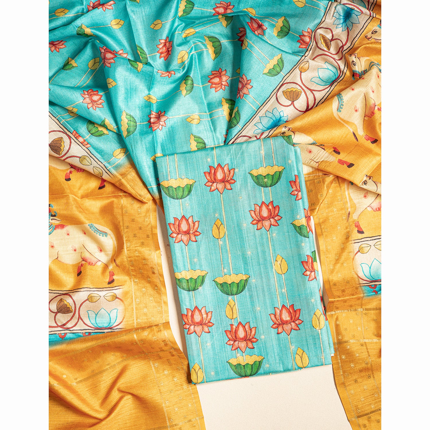 SEMI TUSSAR PICHWAI 2 PIECE SET