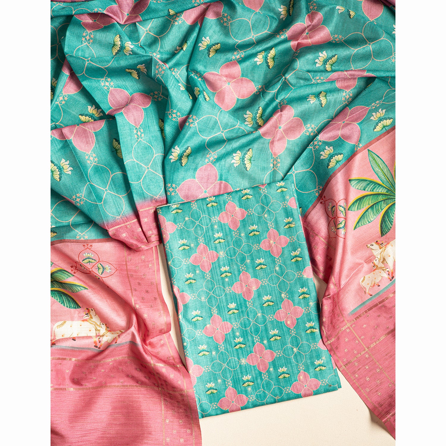 SEMI TUSSAR PICHWAI 2 PIECE SET