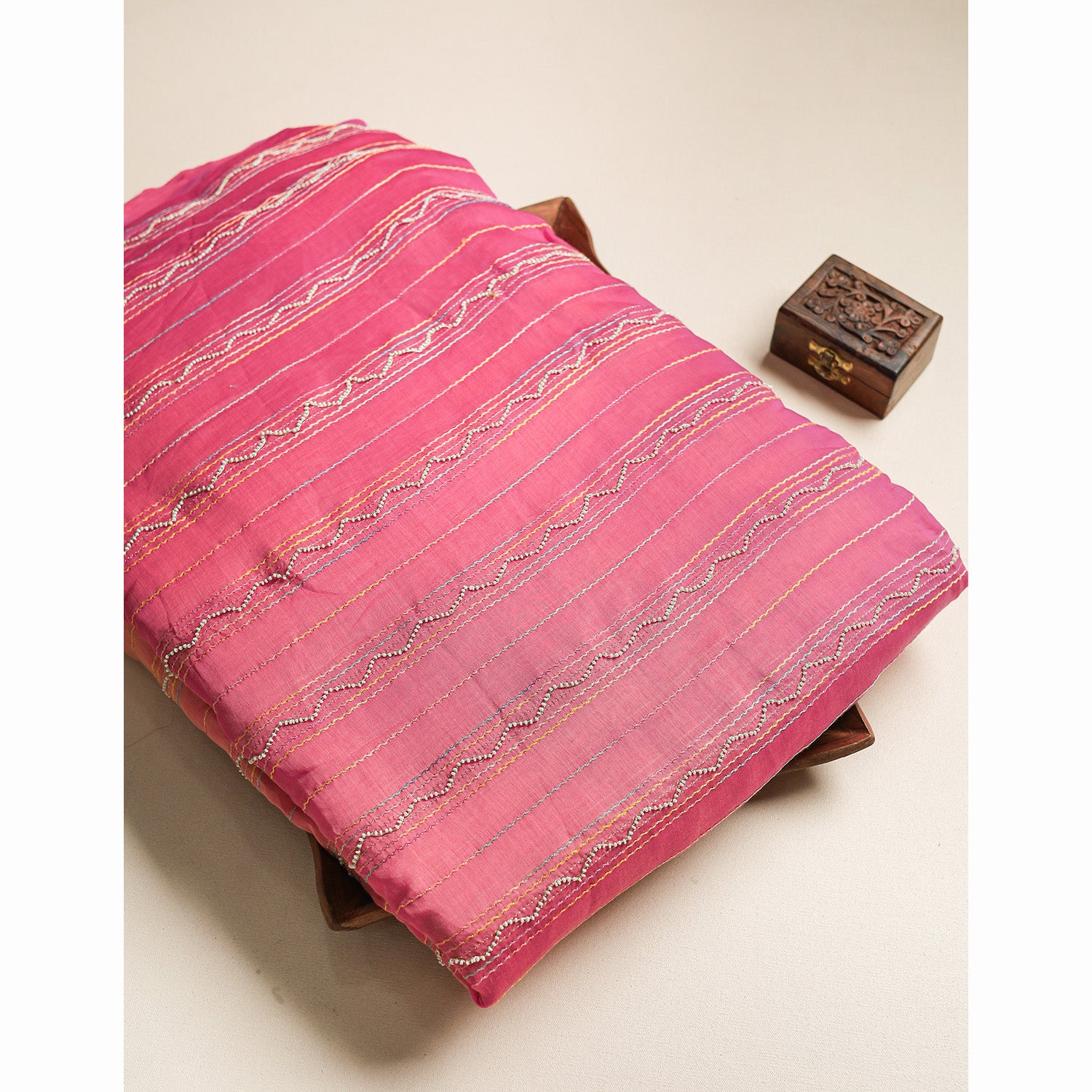 PURE MALAI CHANDERI EMBROIDERED FABRIC