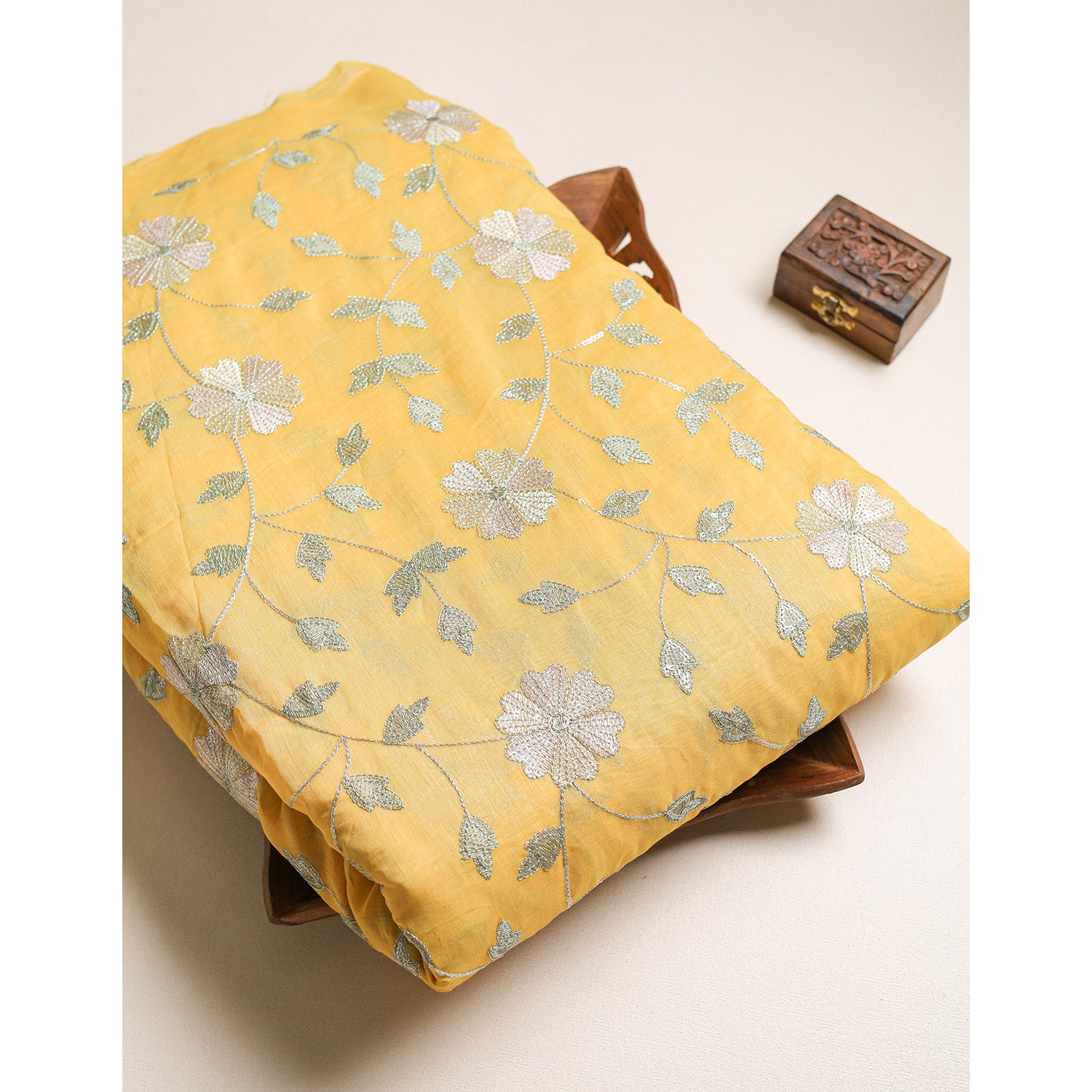 MALAI CHANDERI EMBROIDERED FABRIC