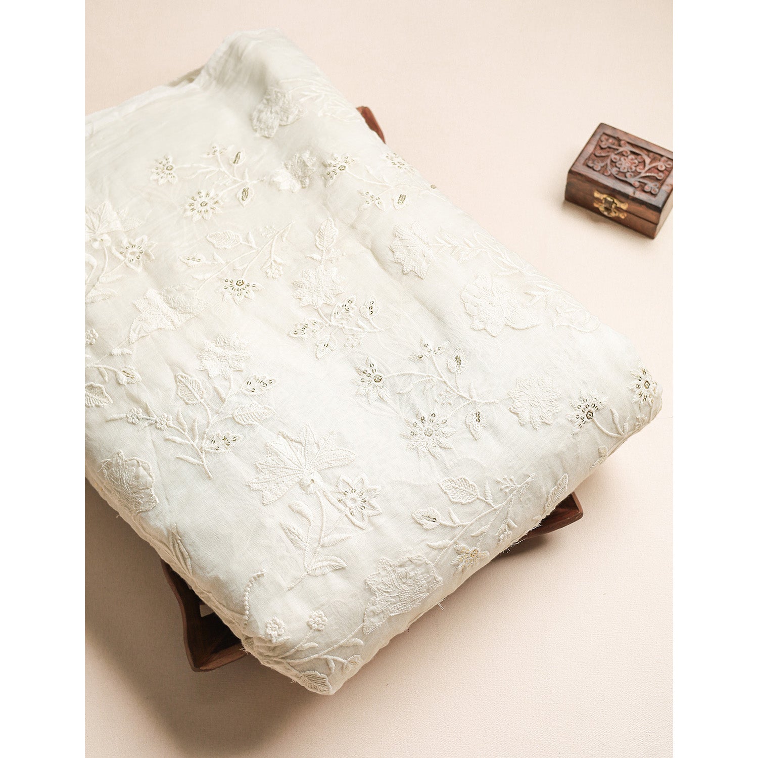 MUL CHANDERI EMBROIDERED FABRIC