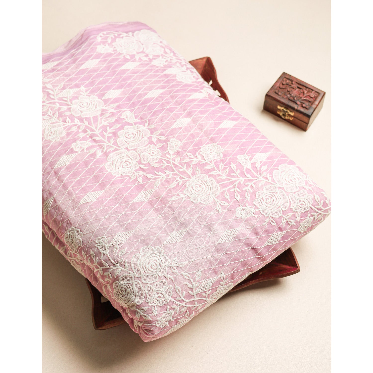 MUL CHANDERI EMBROIDERED FABRIC