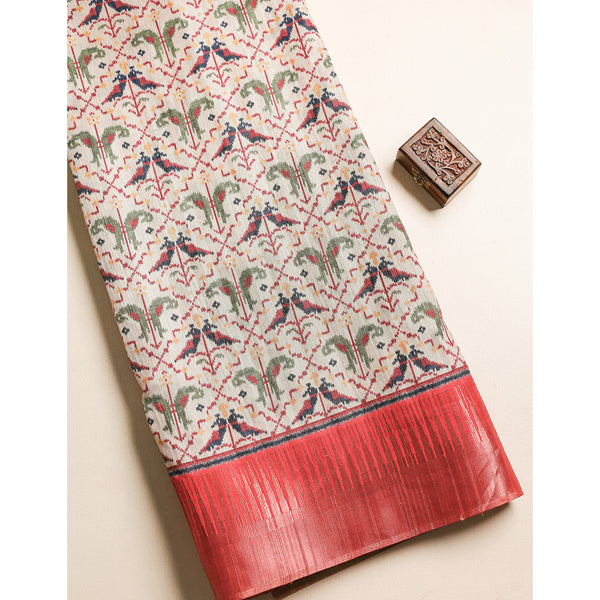 SEMI TUSSAR TEMPLE BORDER FABRIC