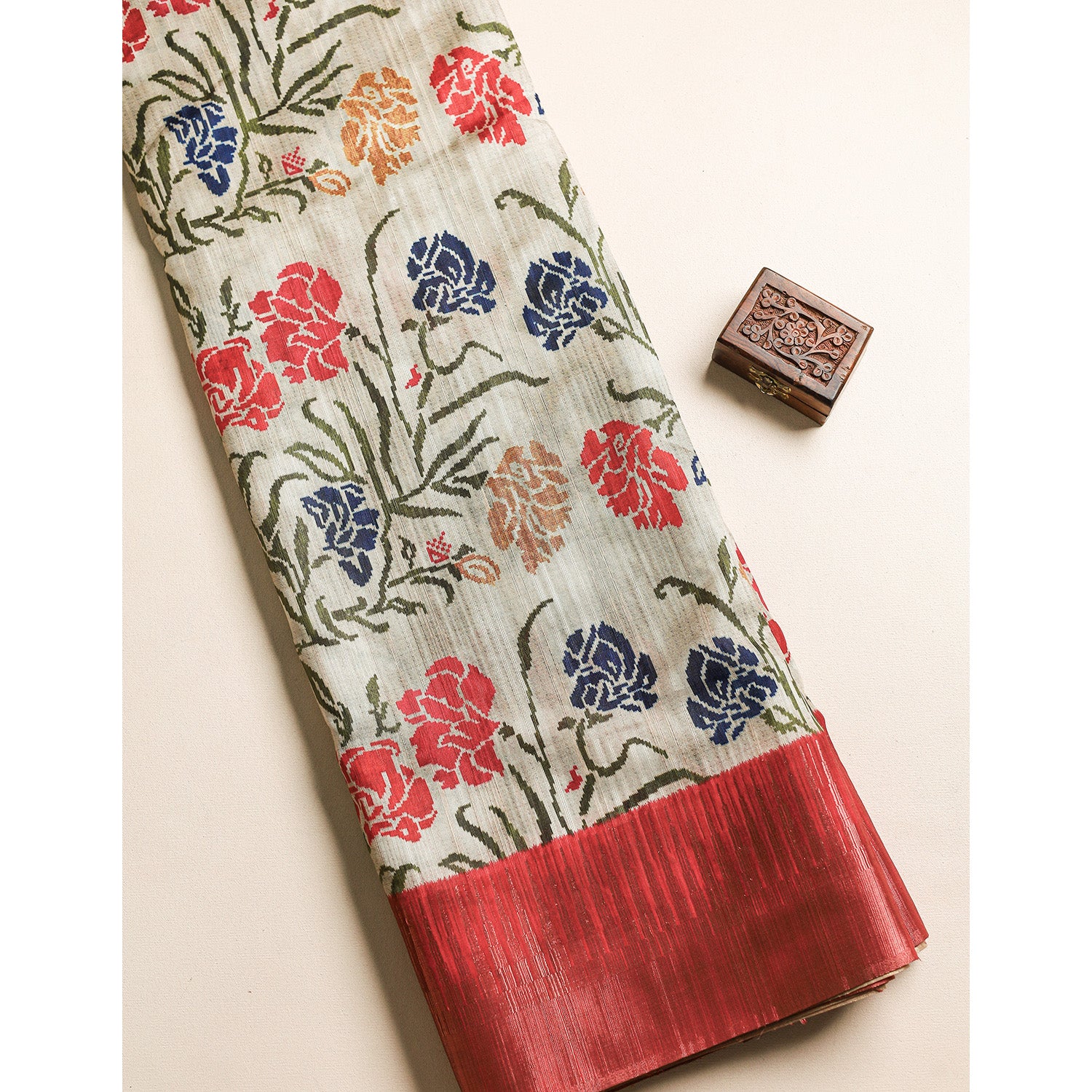 SEMI TUSSAR TEMPLE BORDER FABRIC