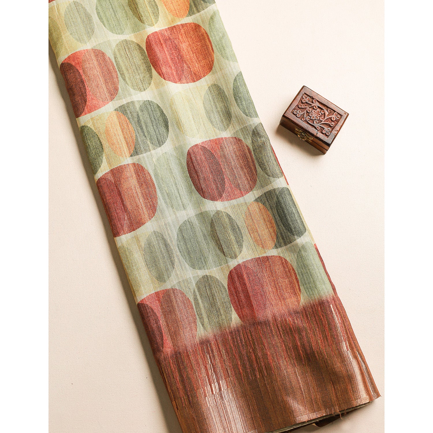 SEMI TUSSAR TEMPLE BORDER FABRIC