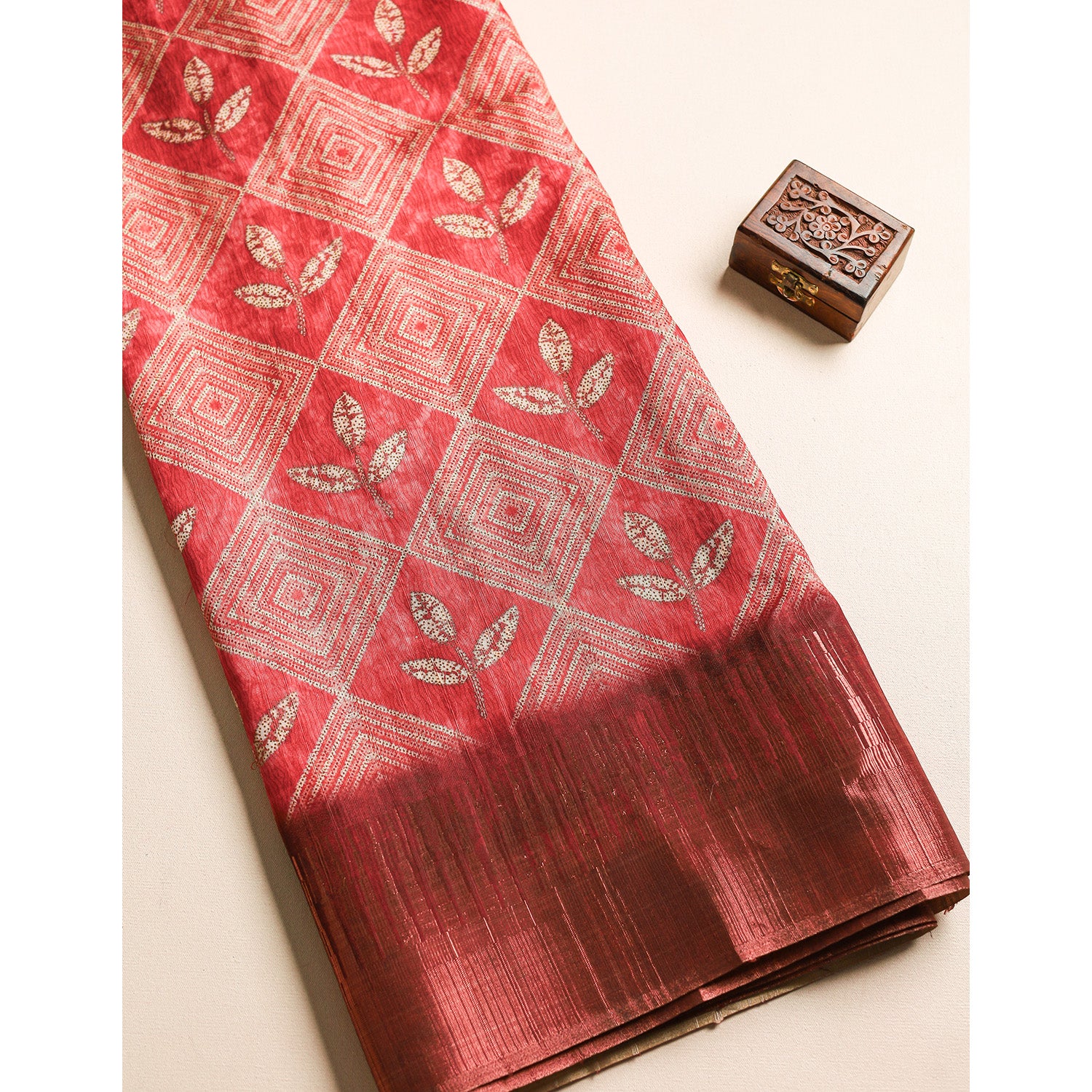 SEMI TUSSAR TEMPLE BORDER FABRIC