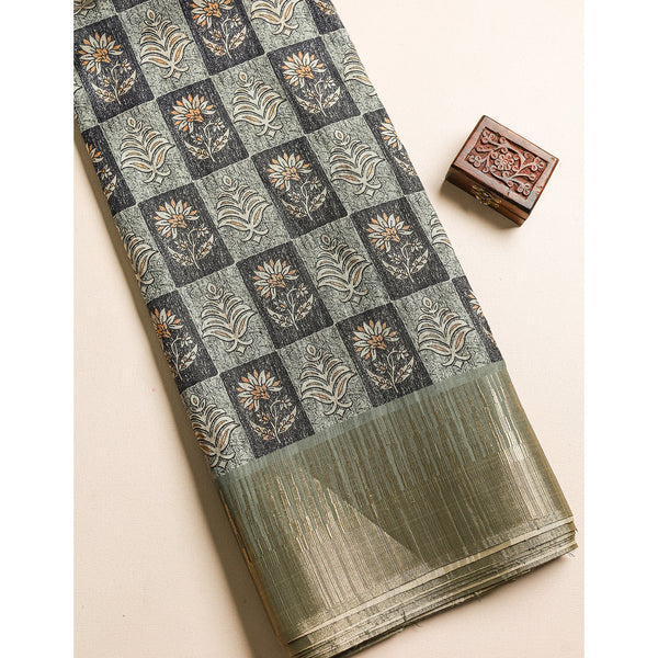 SEMI TUSSAR TEMPLE BORDER FABRIC