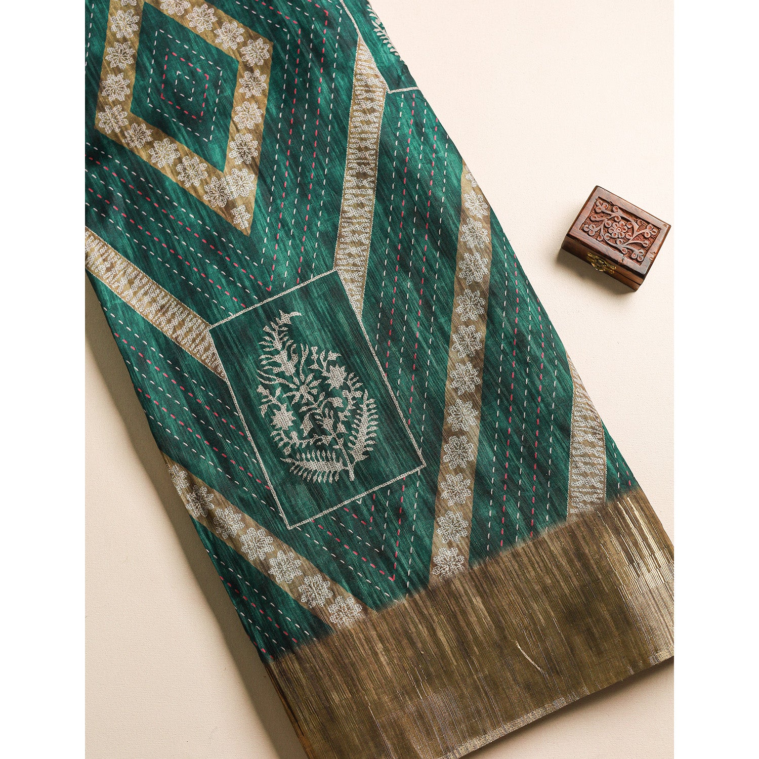 SEMI TUSSAR TEMPLE BORDER FABRIC