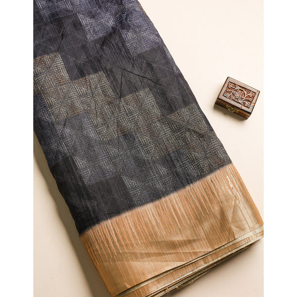 SEMI TUSSAR TEMPLE BORDER FABRIC